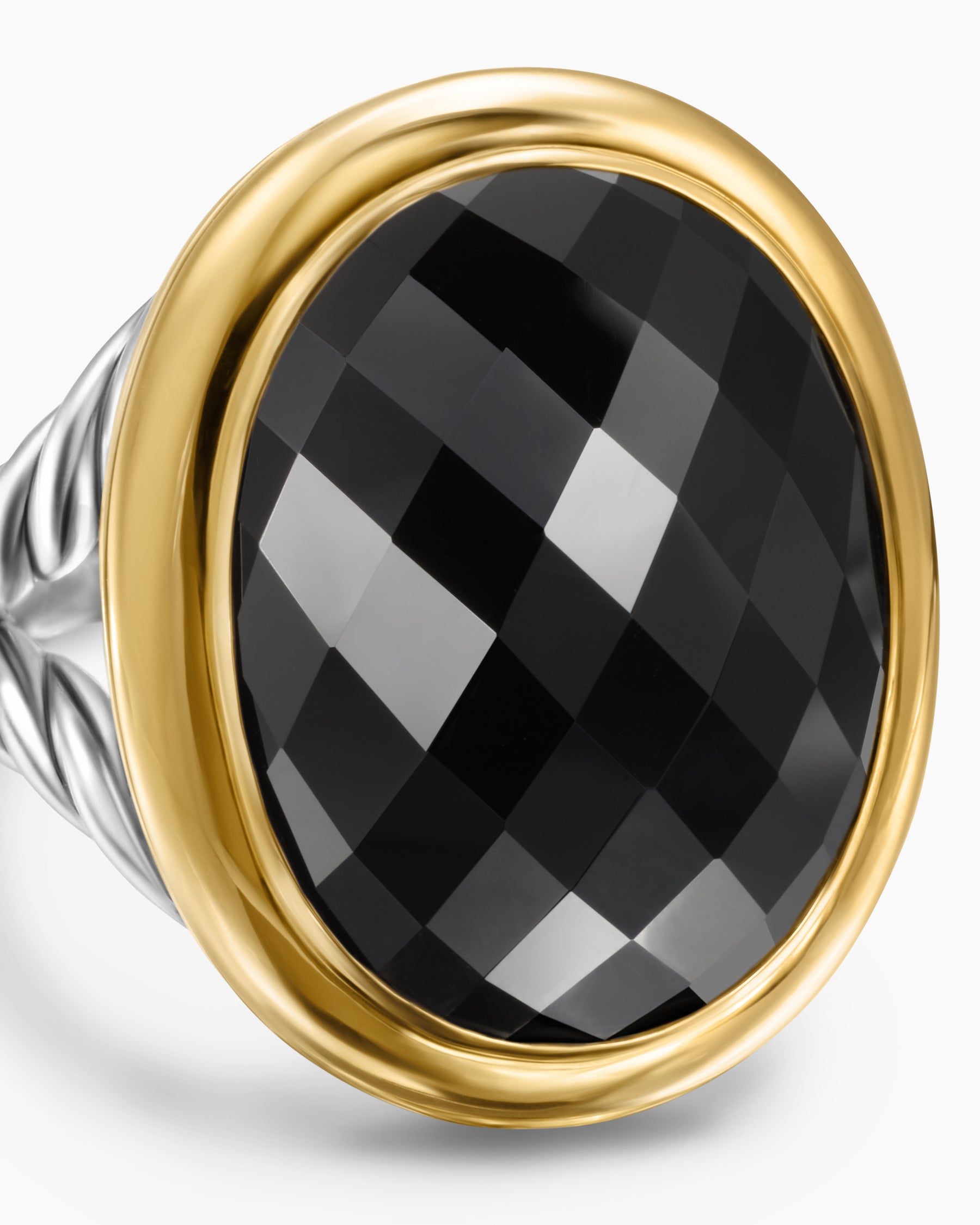 Albion Oval Ring in Sterling Silver with 18K Yellow Gold and Black Onyx, 21mm - Image 5