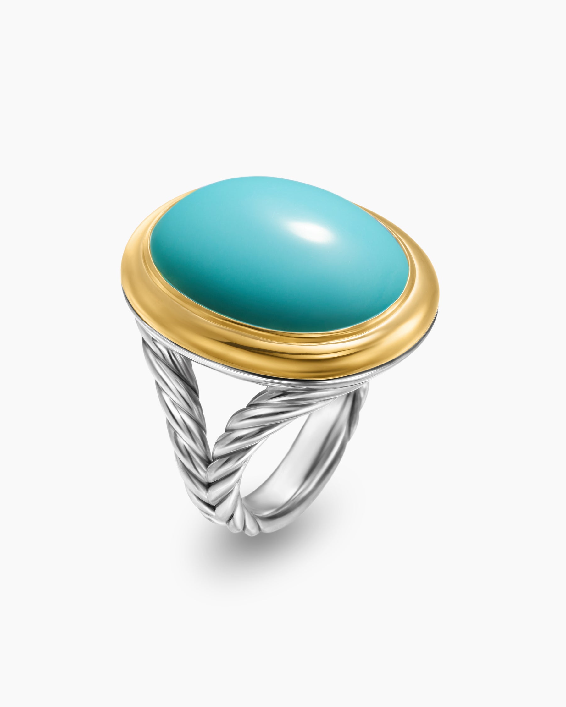Albion Oval Ring in Sterling Silver with 18K Yellow Gold and Turquoise, 21mm - Image 3