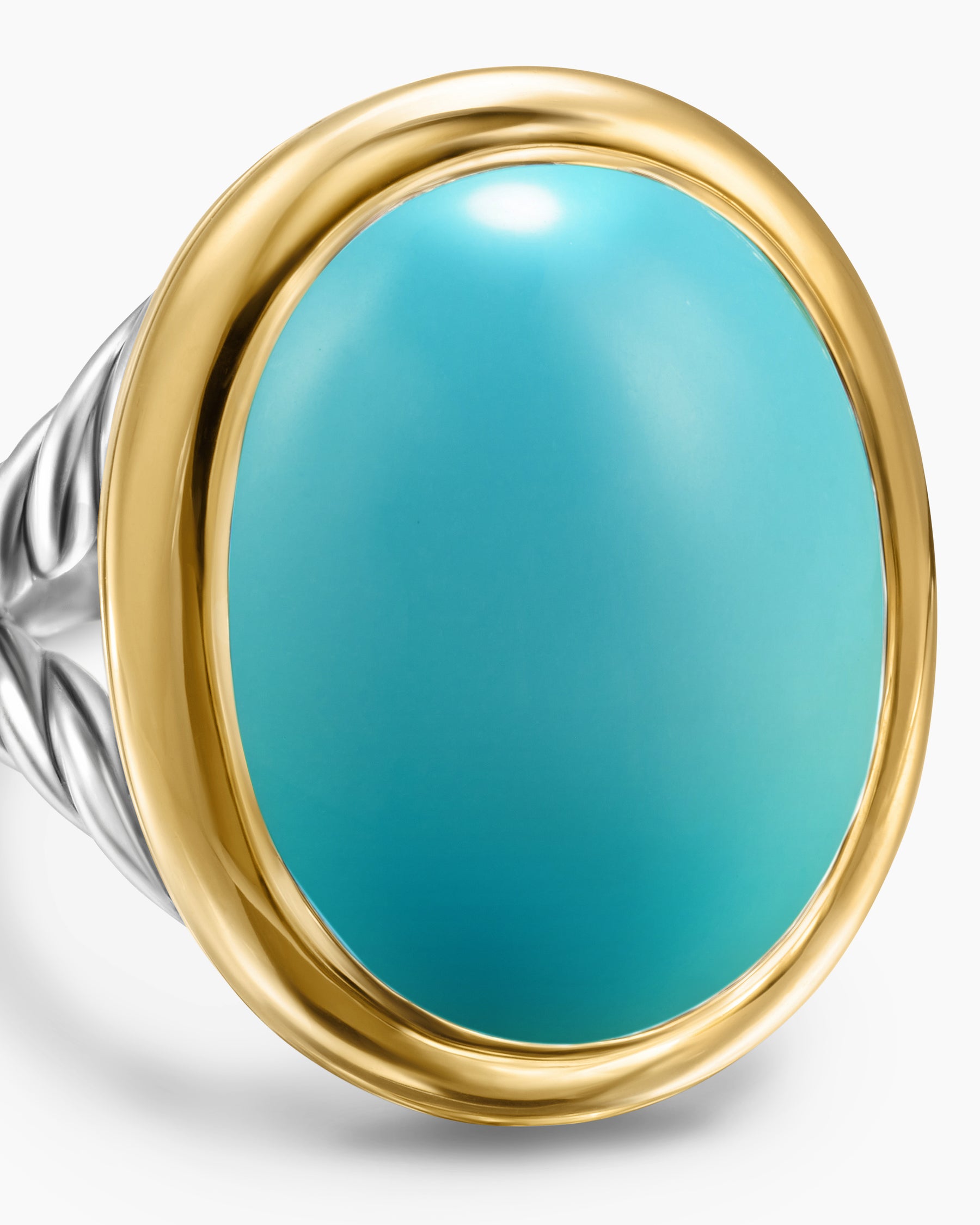 Albion Oval Ring in Sterling Silver with 18K Yellow Gold and Turquoise, 21mm - Image 5