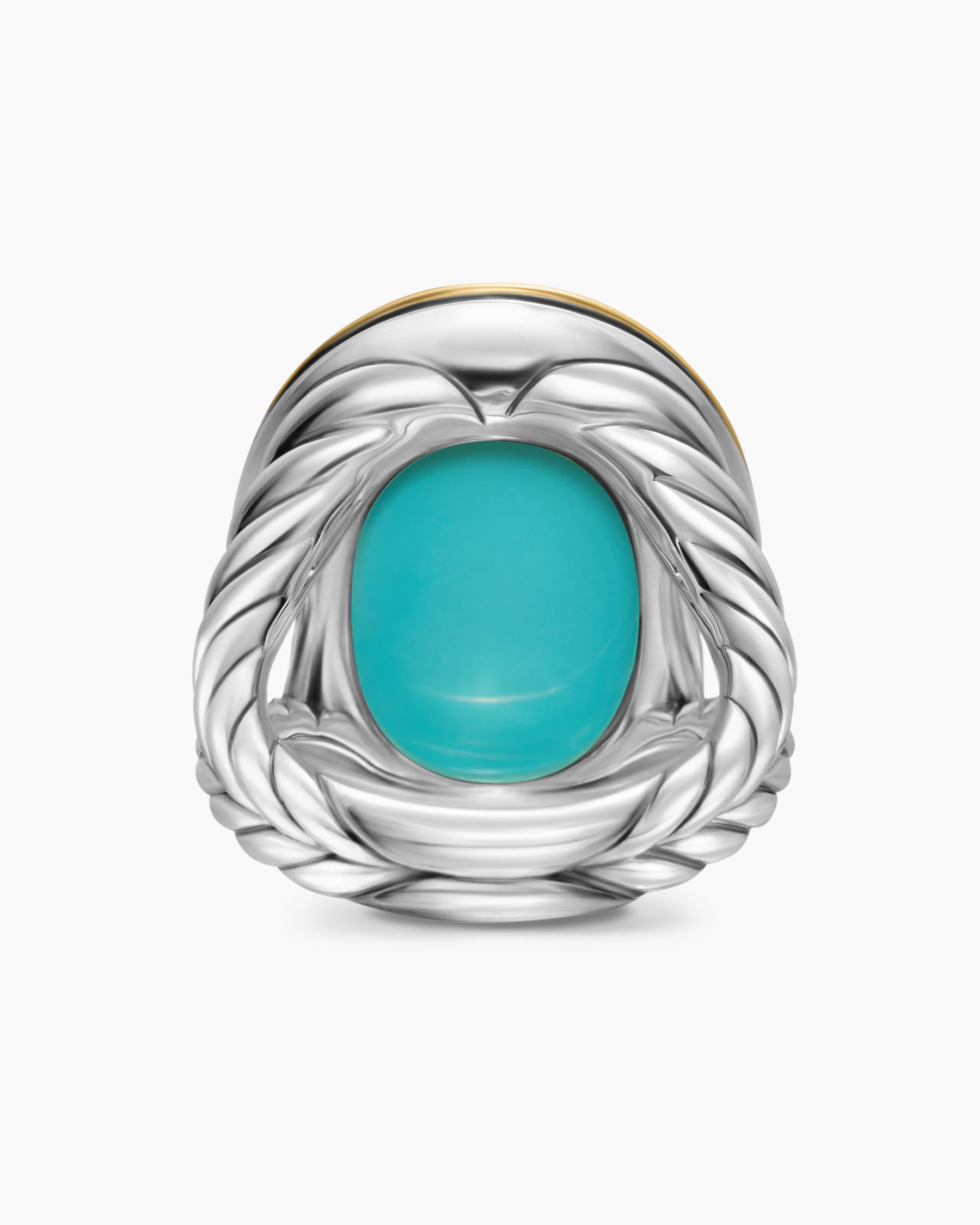 Albion Oval Ring in Sterling Silver with 18K Yellow Gold and Turquoise, 21mm - Image 6