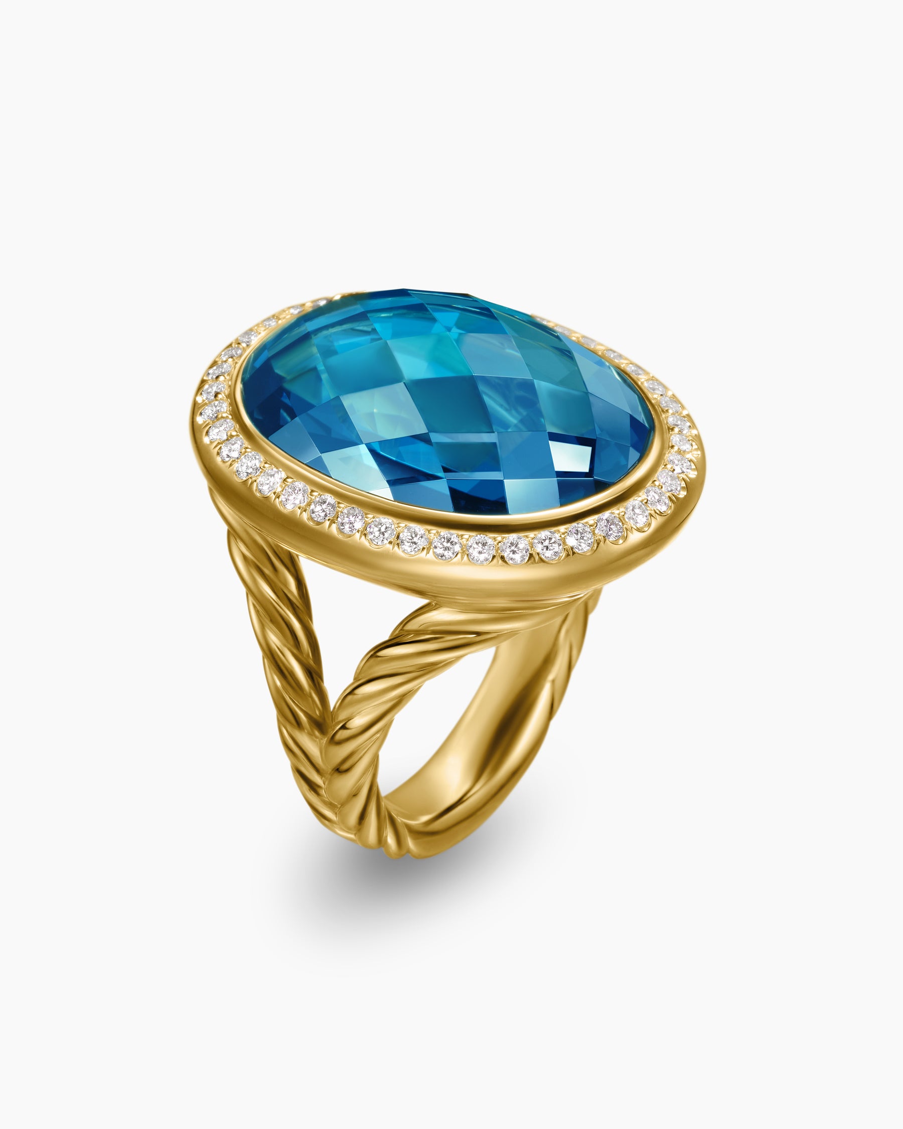 Albion Oval Ring in 18K Yellow Gold with Hampton Blue Topaz and Diamonds, 21mm - Image 3