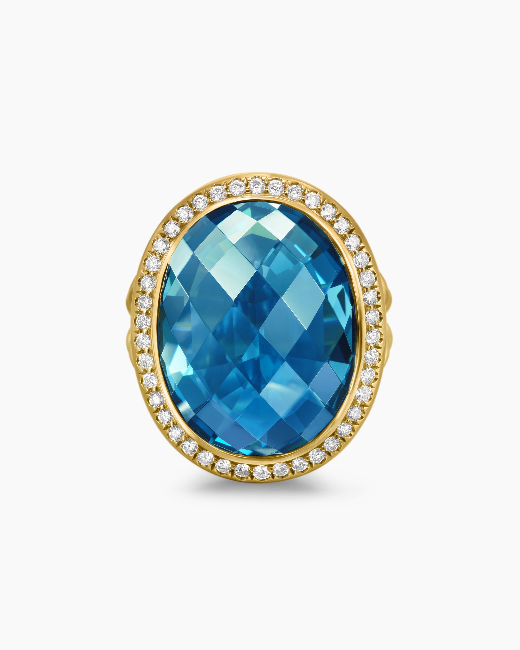 Albion Oval Ring in 18K Yellow Gold with Hampton Blue Topaz and Diamonds, 21mm - Image 4