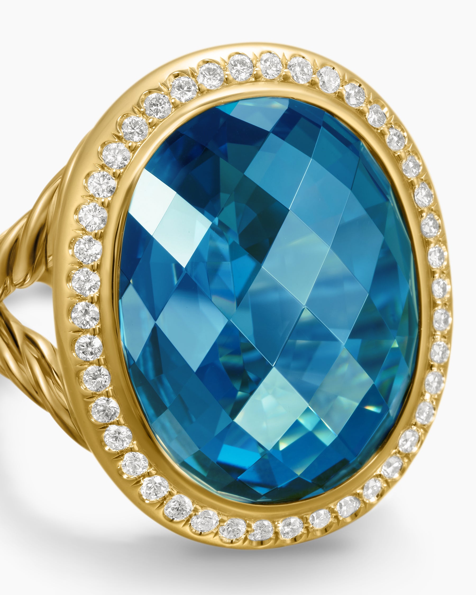 Albion Oval Ring in 18K Yellow Gold with Hampton Blue Topaz and Diamonds, 21mm - Image 5