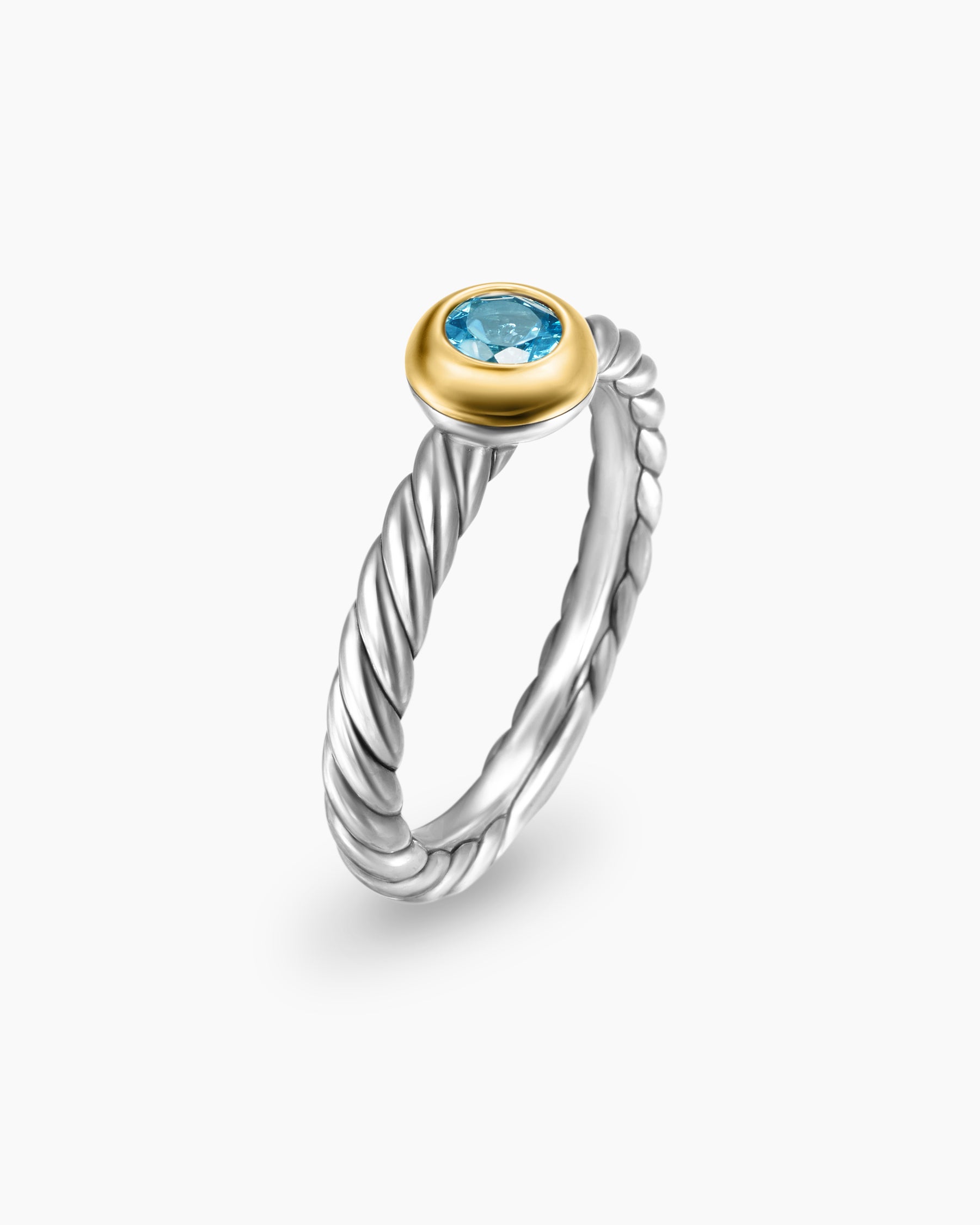 Petite Cable Ring in Sterling Silver with 14K Yellow Gold and Blue Topaz, 2.8mm - Image 3