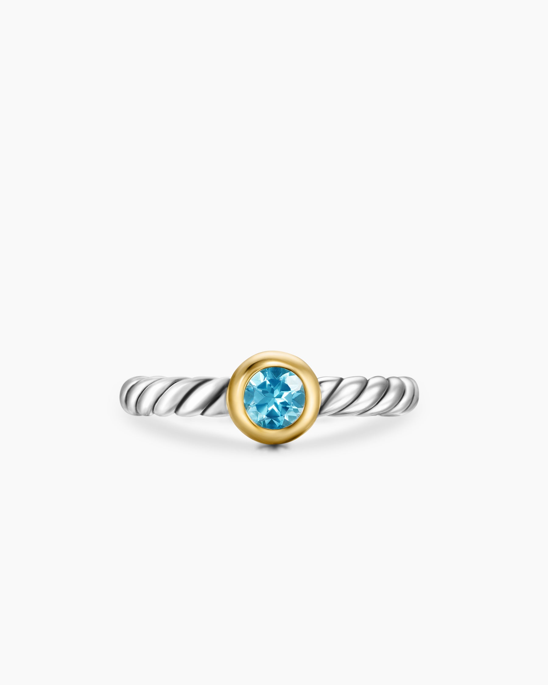 Petite Cable Ring in Sterling Silver with 14K Yellow Gold and Blue Topaz, 2.8mm - Image 4