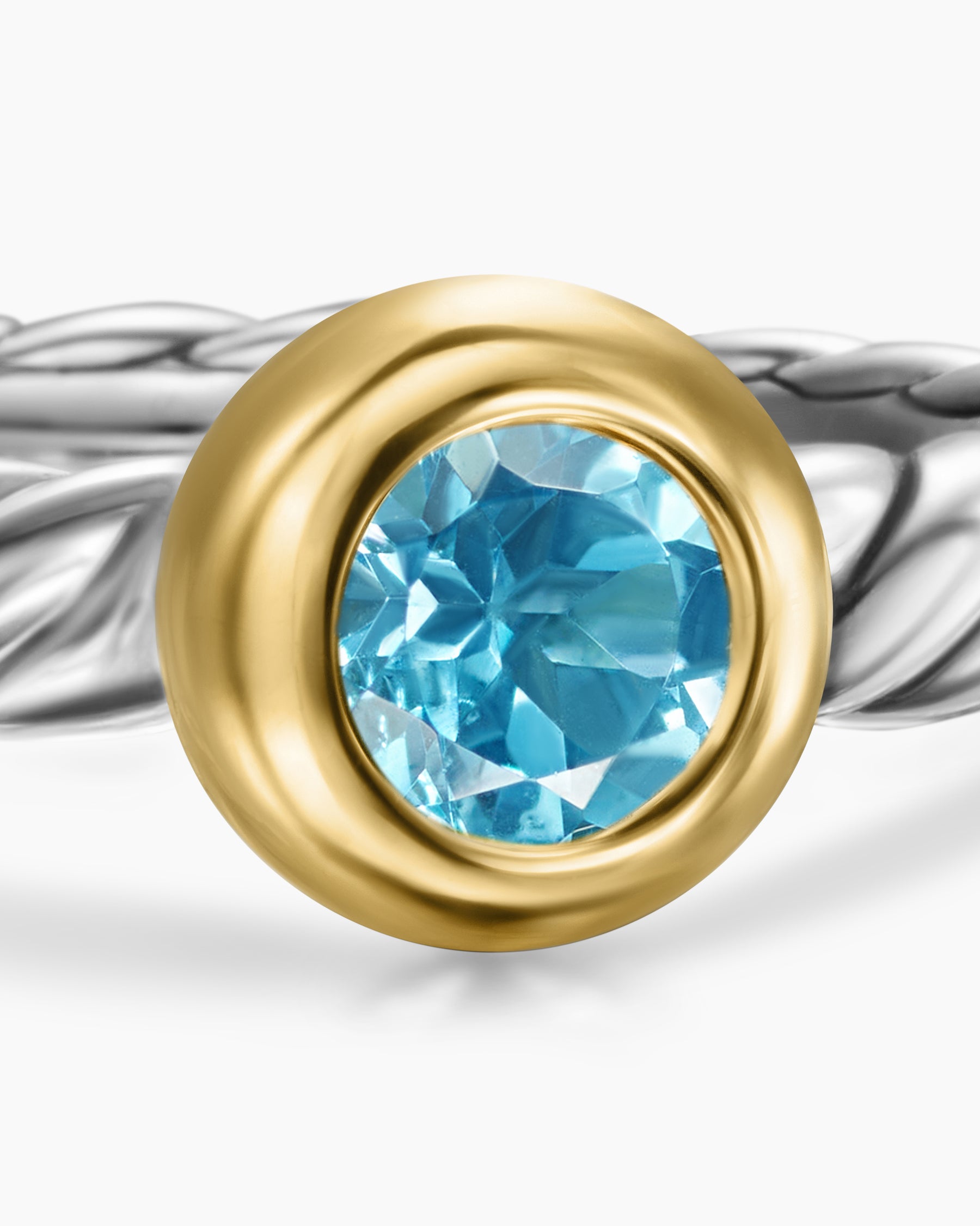 Petite Cable Ring in Sterling Silver with 14K Yellow Gold and Blue Topaz, 2.8mm - Image 5