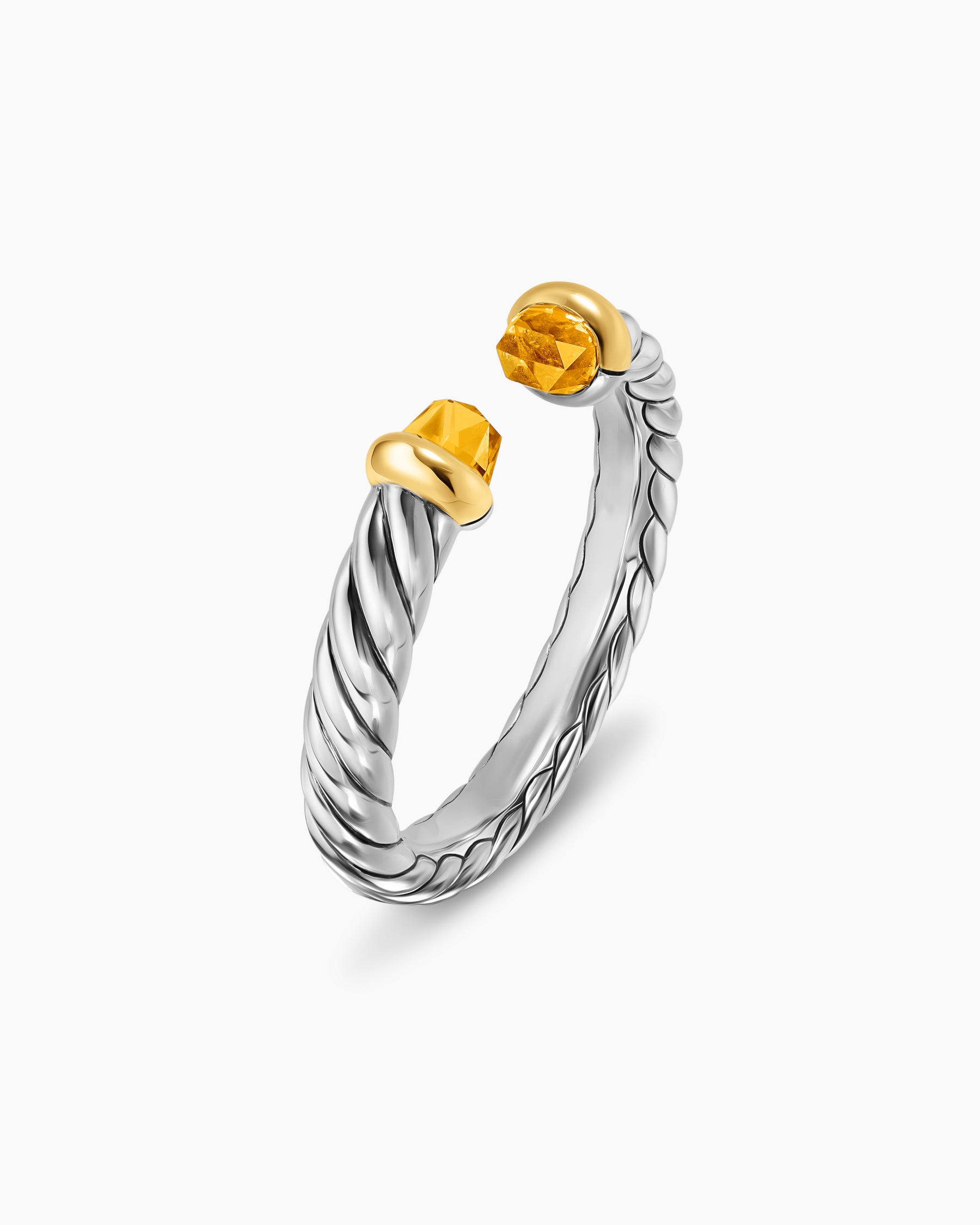 Petite Cable Open Ring in Sterling Silver with 14K Yellow Gold and Citrine, 3.4mm - Image 3