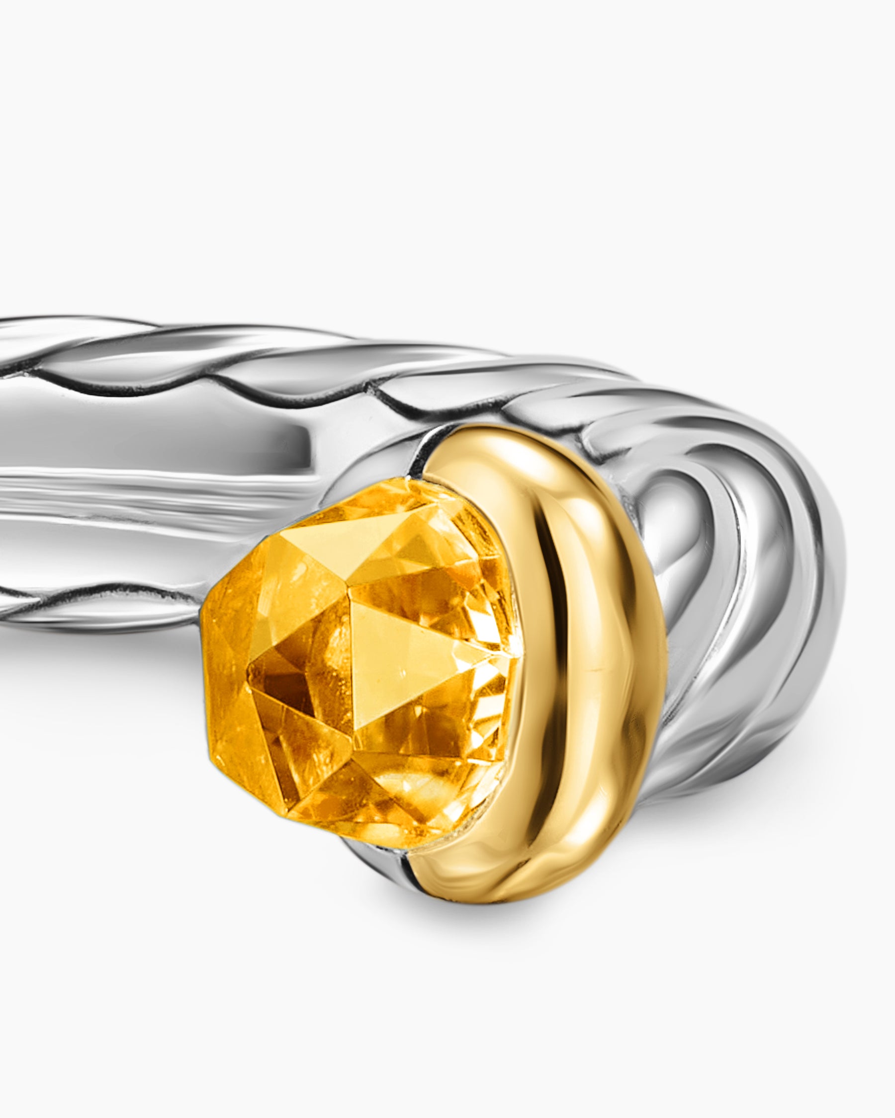 Petite Cable Open Ring in Sterling Silver with 14K Yellow Gold and Citrine, 3.4mm - Image 5
