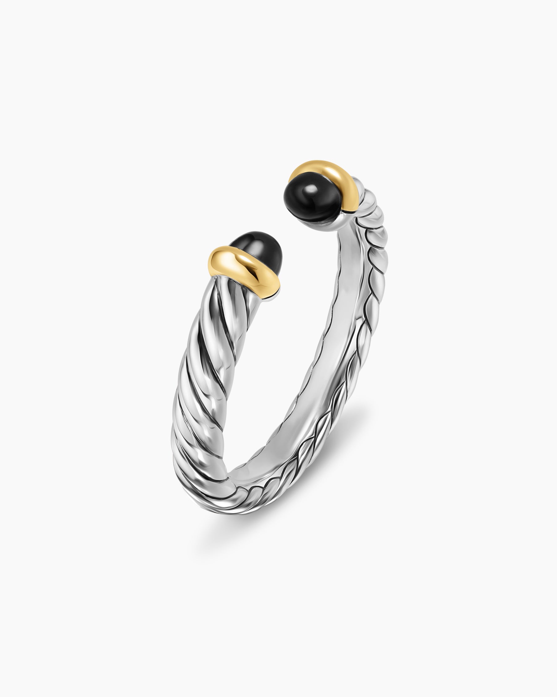 Petite Cable Open Ring in Sterling Silver with 14K Yellow Gold and Black Onyx, 3.4mm - Image 3