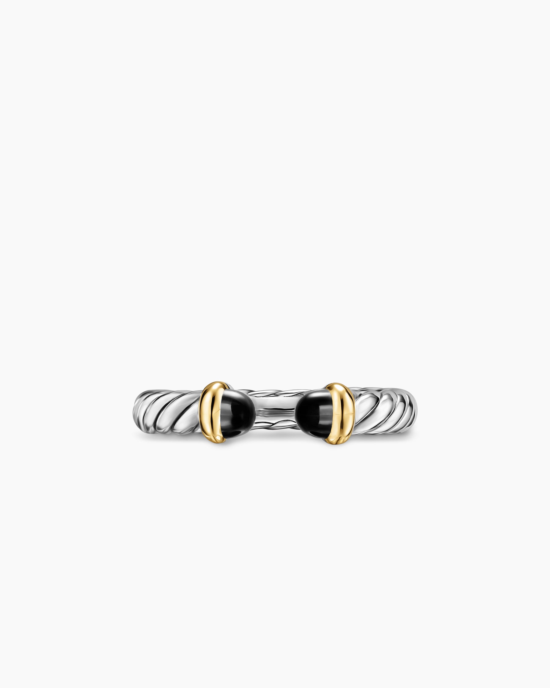 Petite Cable Open Ring in Sterling Silver with 14K Yellow Gold and Black Onyx, 3.4mm - Image 4