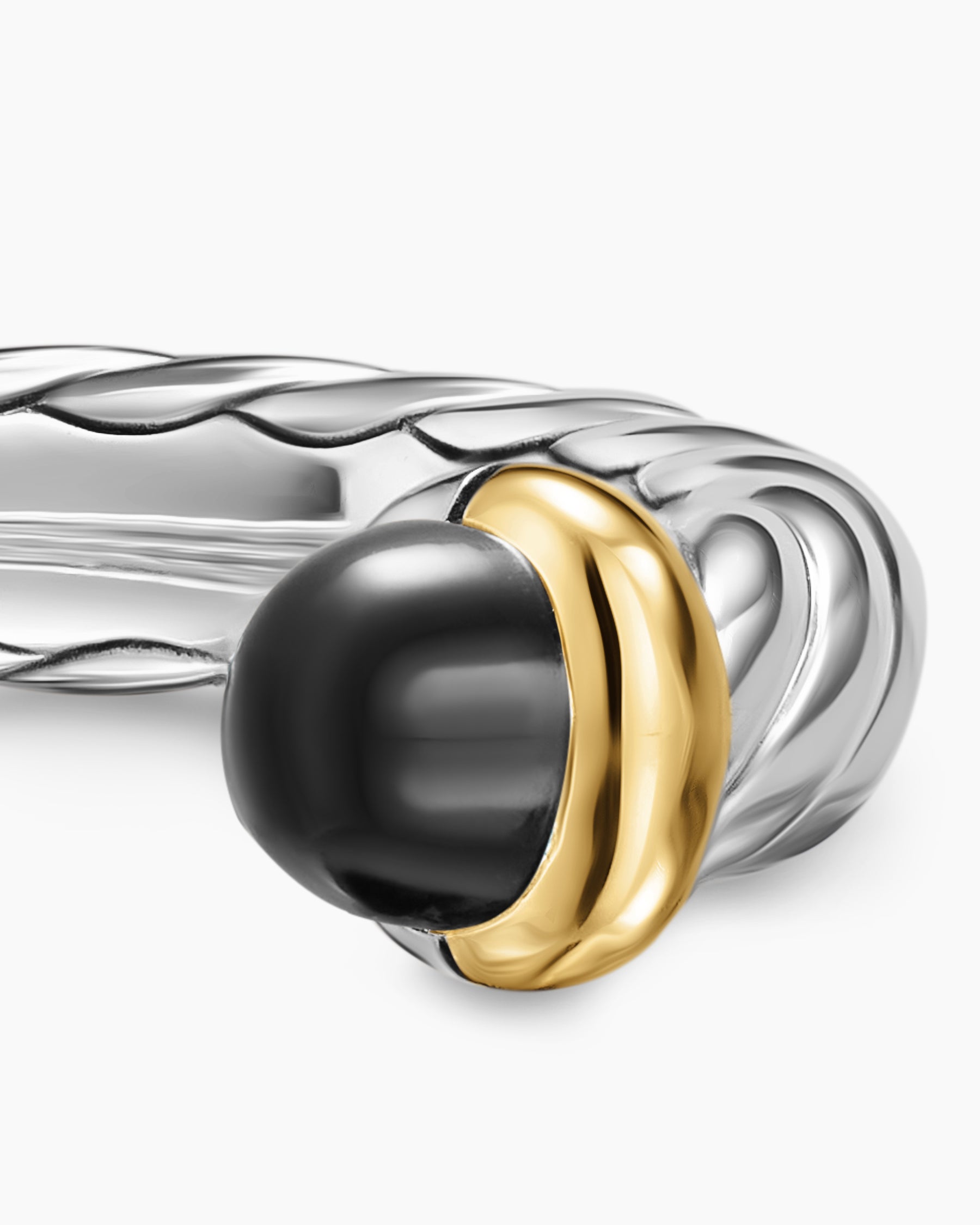 Petite Cable Open Ring in Sterling Silver with 14K Yellow Gold and Black Onyx, 3.4mm - Image 5