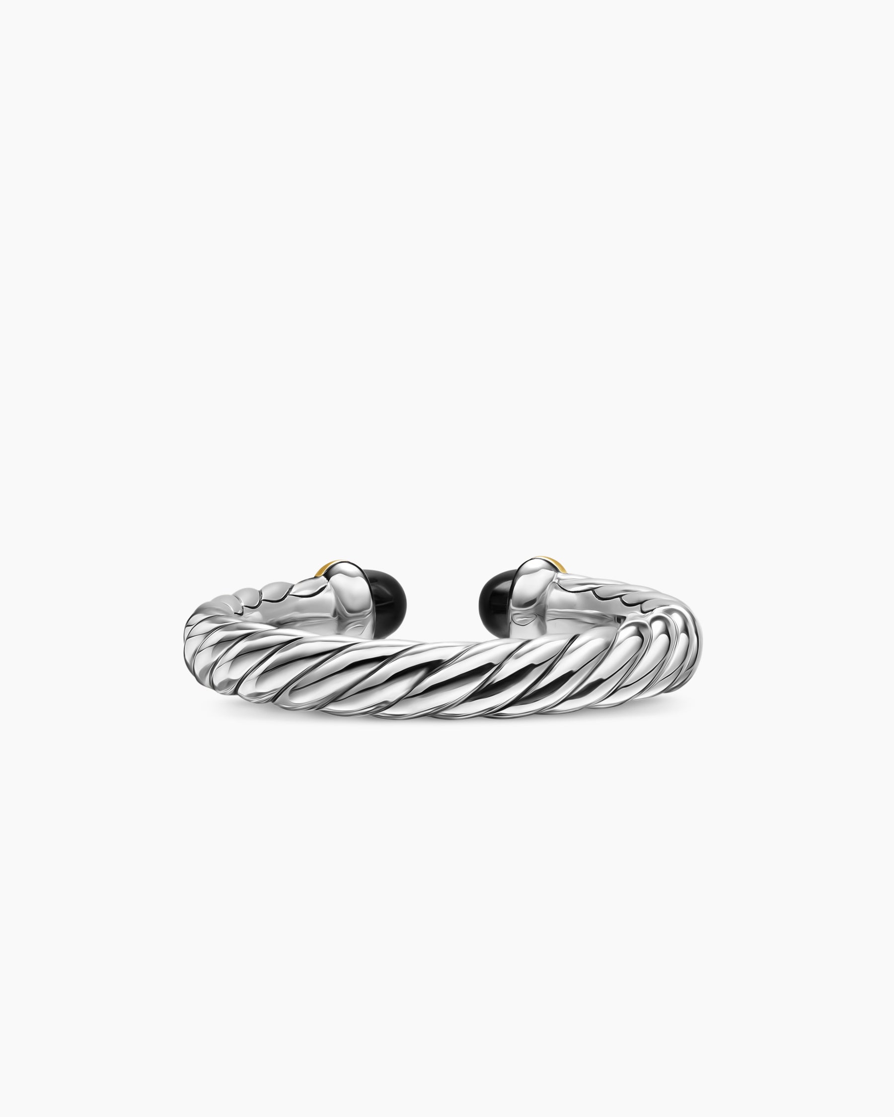 Petite Cable Open Ring in Sterling Silver with 14K Yellow Gold and Black Onyx, 3.4mm - Image 6
