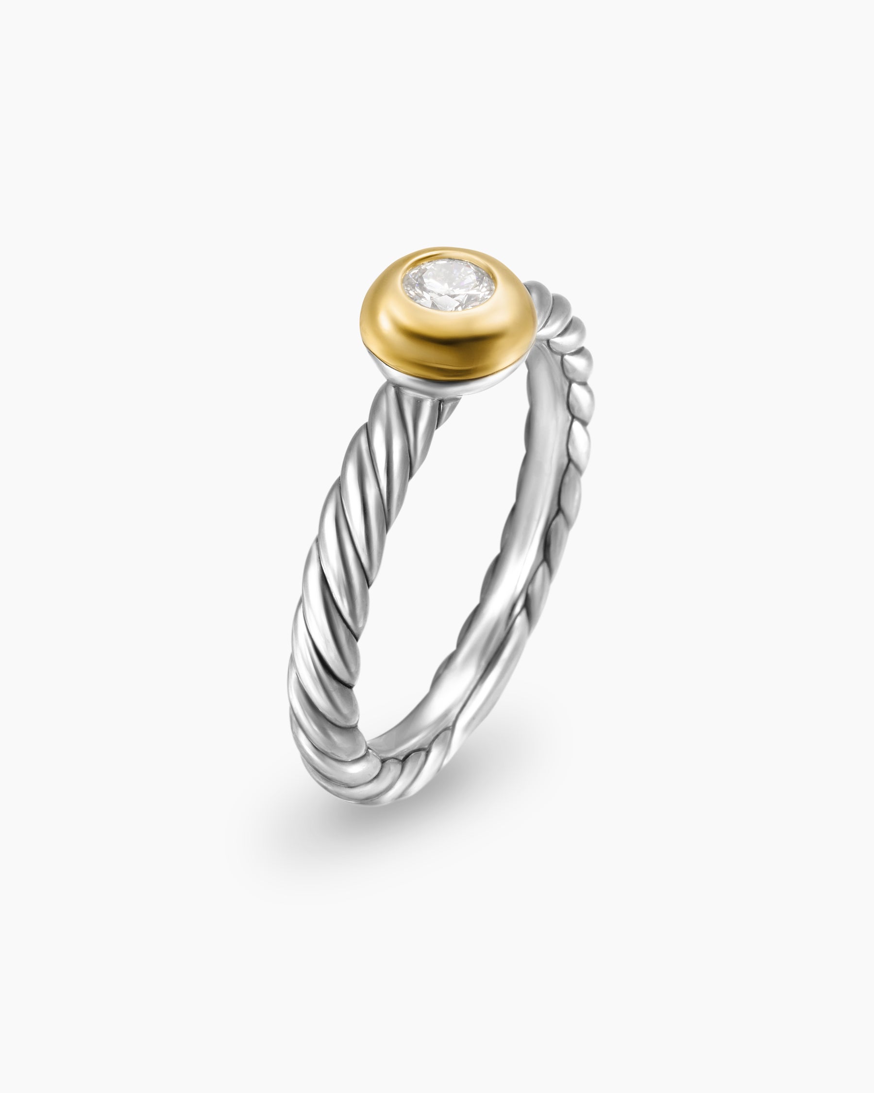 Petite Cable Ring in Sterling Silver with 14K Yellow Gold and Center Diamond, 2.8mm - Image 3