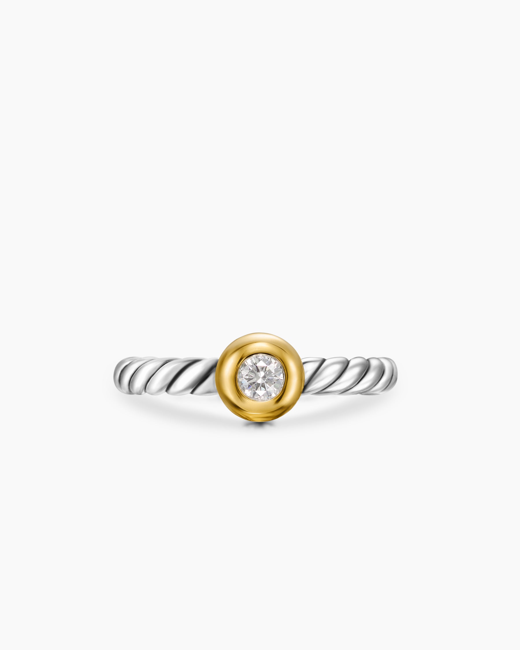 Petite Cable Ring in Sterling Silver with 14K Yellow Gold and Center Diamond, 2.8mm - Image 4
