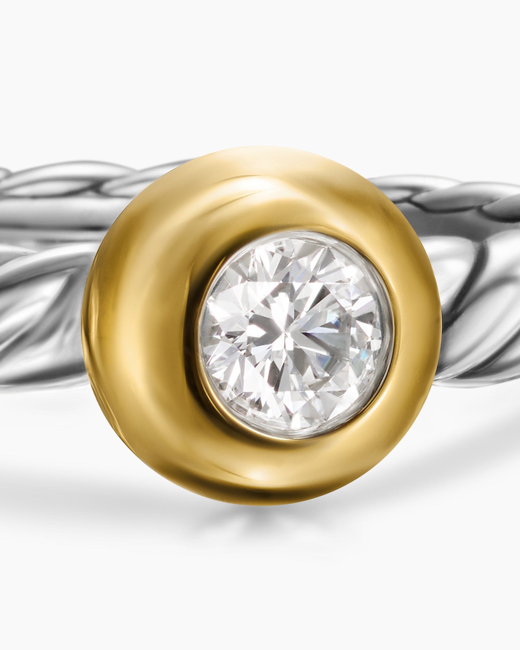 Petite Cable Ring in Sterling Silver with 14K Yellow Gold and Center Diamond, 2.8mm - Image 5