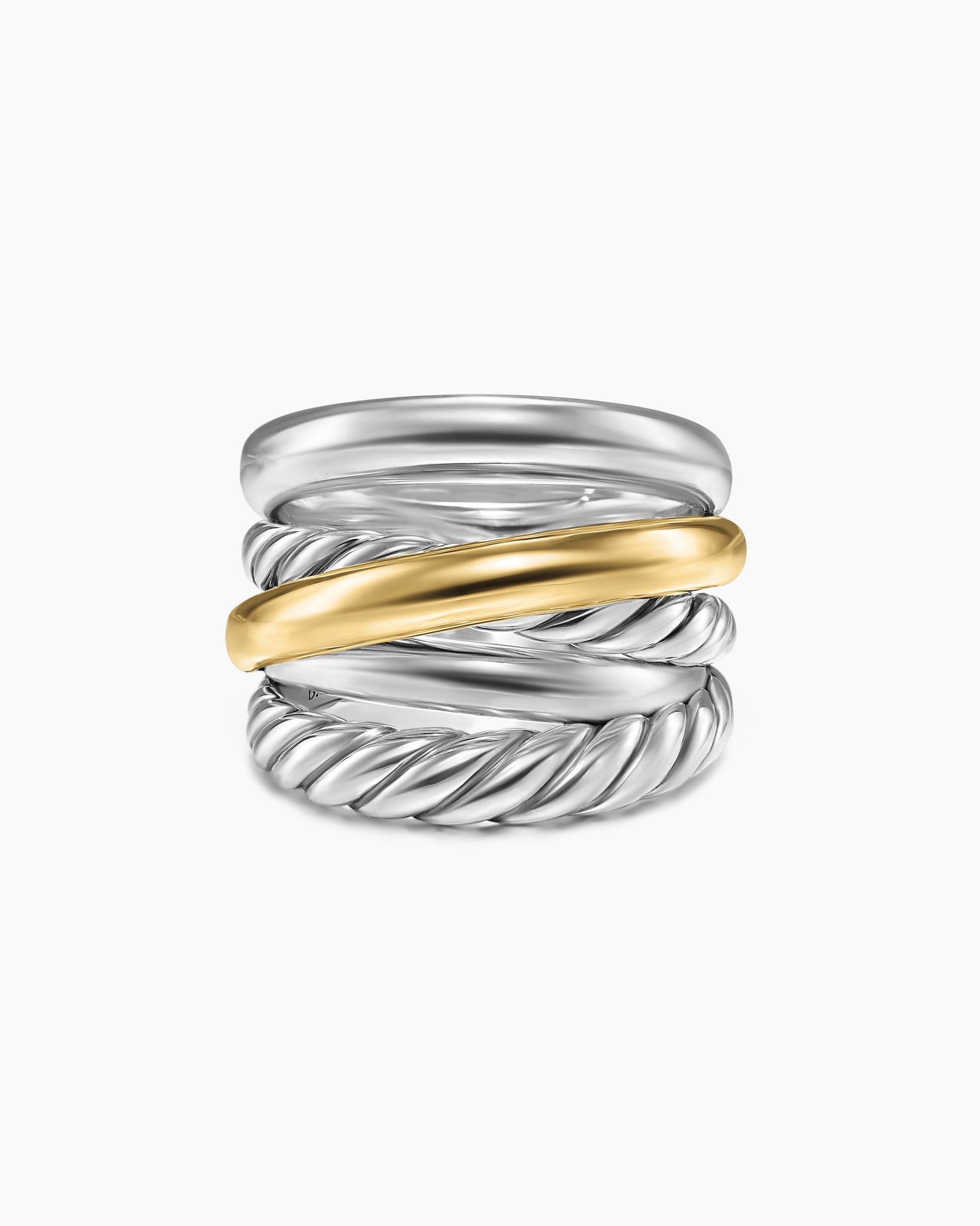 Crossover Five Row Ring in Sterling Silver with 14K Yellow Gold, 17.5mm - Image 4