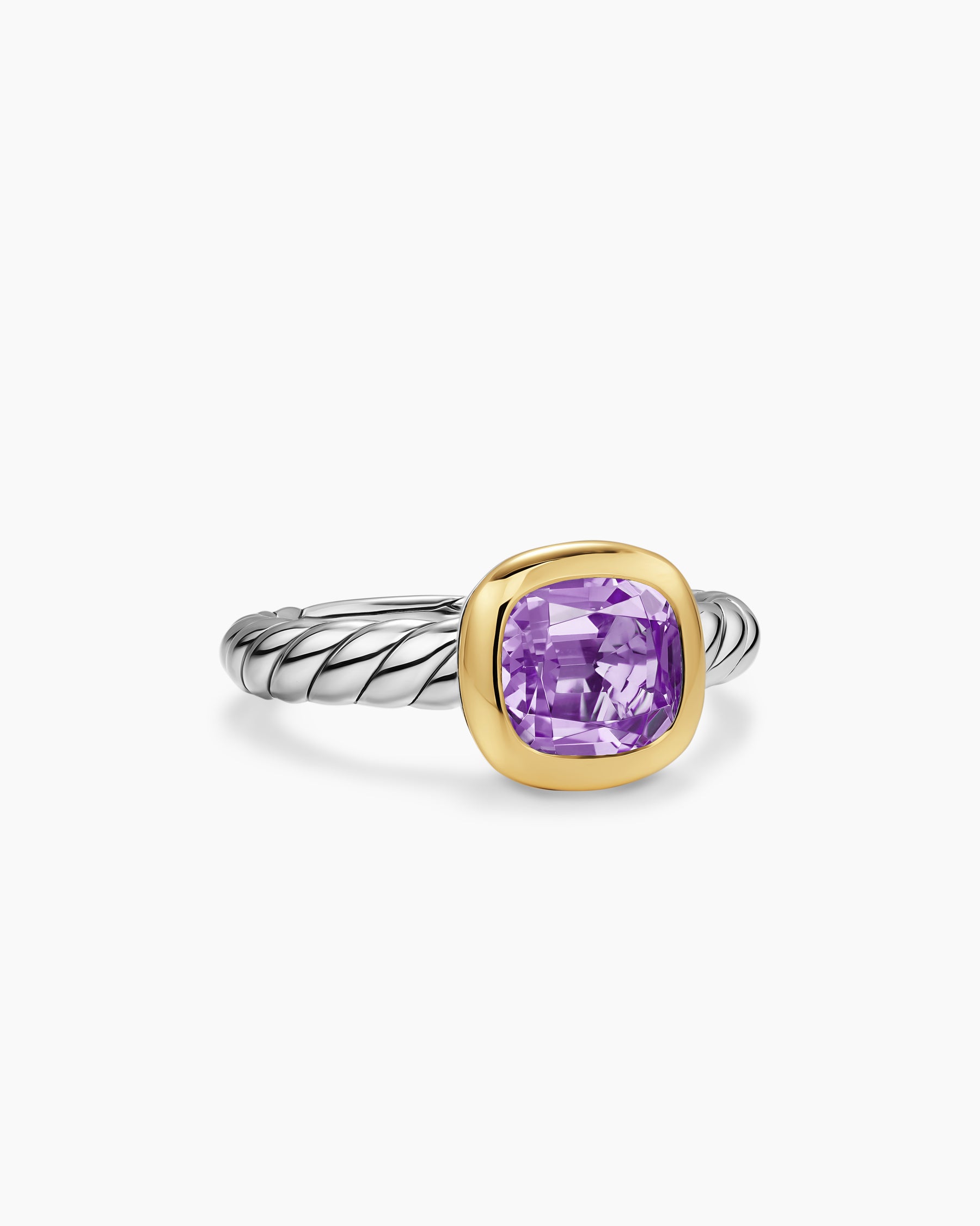 DY Mercer Color Stone Ring in Sterling Silver with 18K Yellow Gold and Amethyst, 7mm