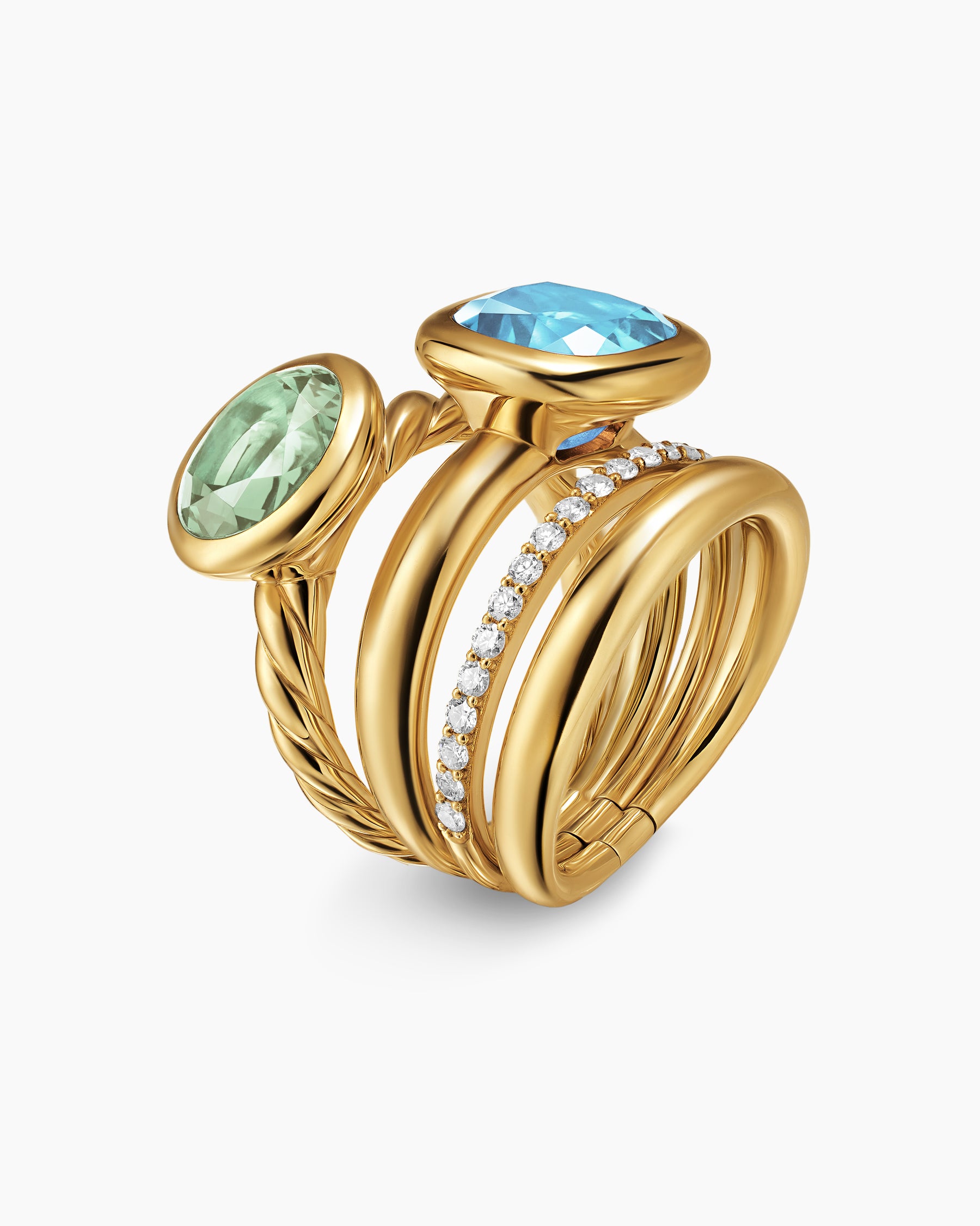 DY Mercer Color Two Stone Cocktail Ring in 18K Yellow Gold with Prasiolite, Sky Blue Topaz and Diamonds, 17.7mm - Image 3