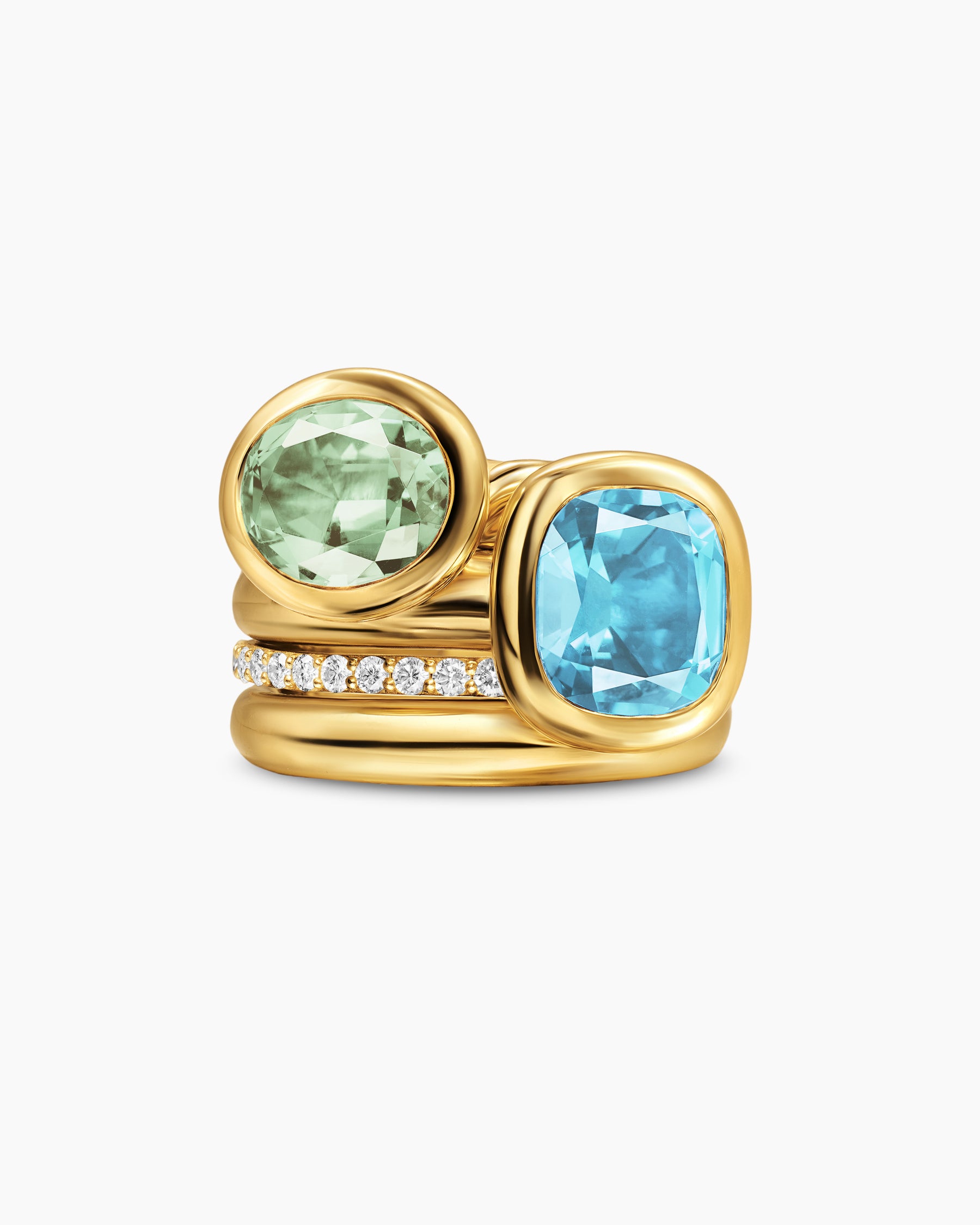 DY Mercer Color Two Stone Cocktail Ring in 18K Yellow Gold with Prasiolite, Sky Blue Topaz and Diamonds, 17.7mm - Image 4