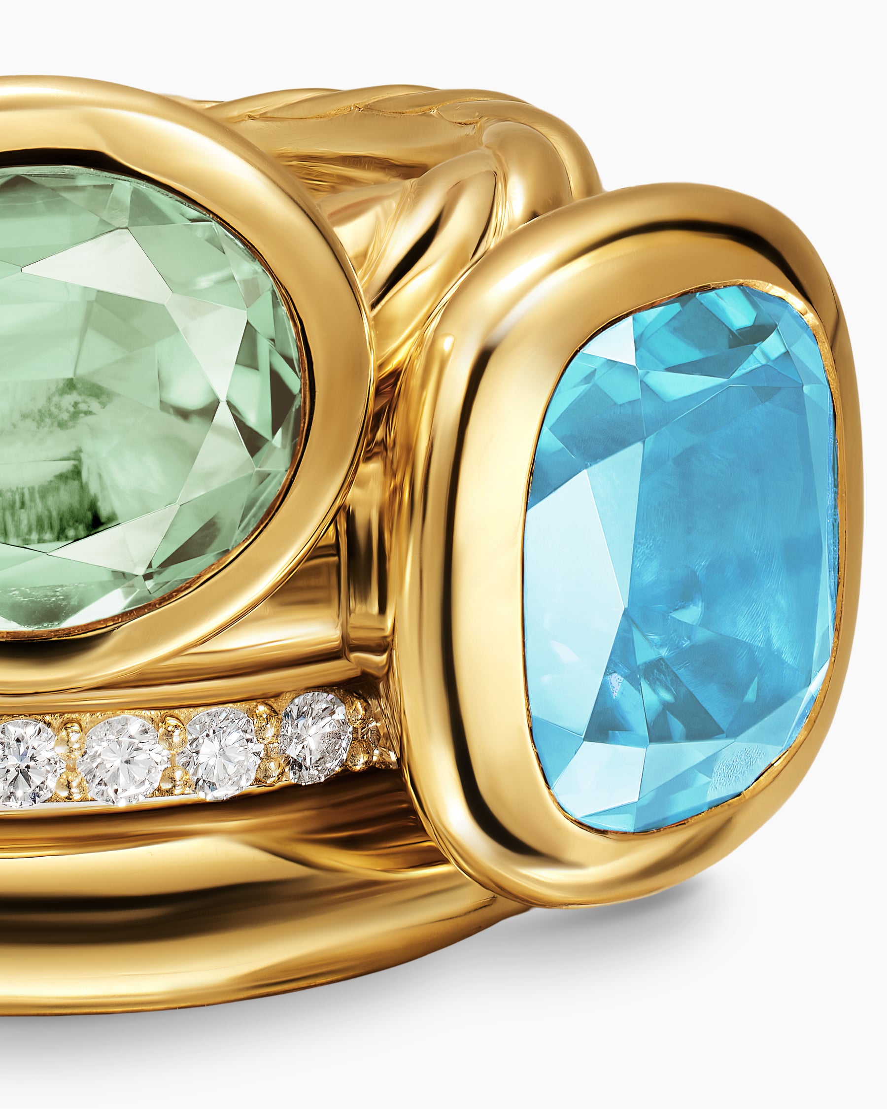 DY Mercer Color Two Stone Cocktail Ring in 18K Yellow Gold with Prasiolite, Sky Blue Topaz and Diamonds, 17.7mm - Image 5