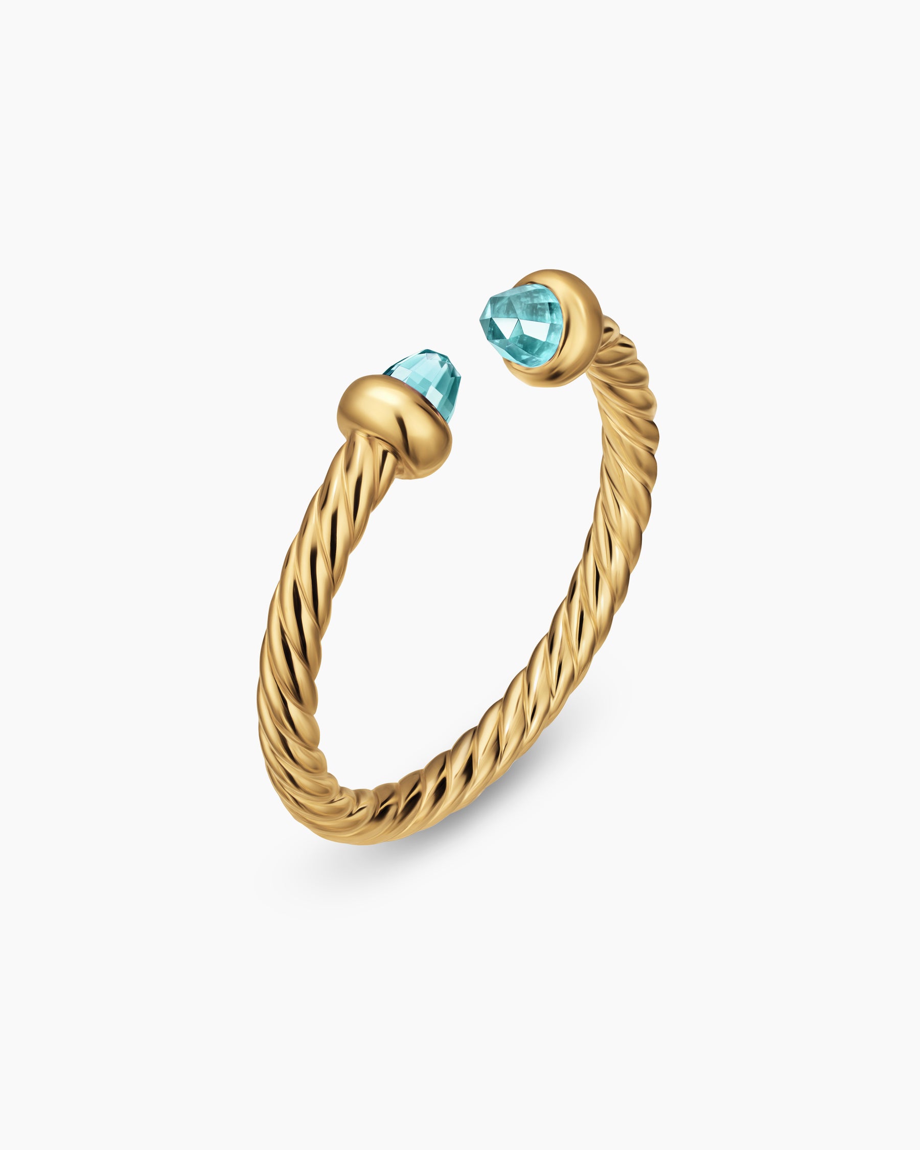 Alternative view of Micro Cablespira Flex Open Ring in 18K Yellow Gold with Aquamarine, 2.5mm