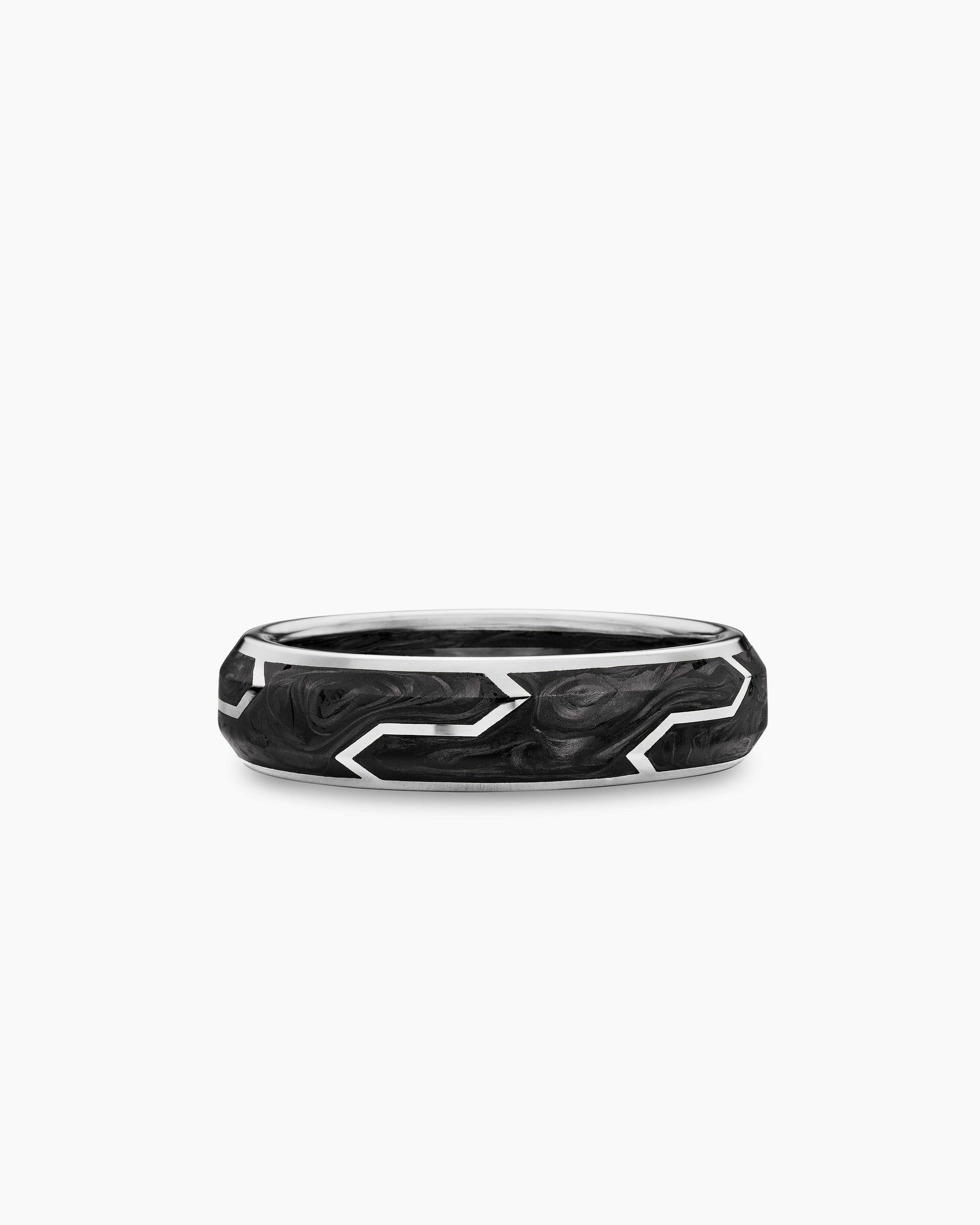 Forged Carbon Band Ring in 18K White Gold, 6mm