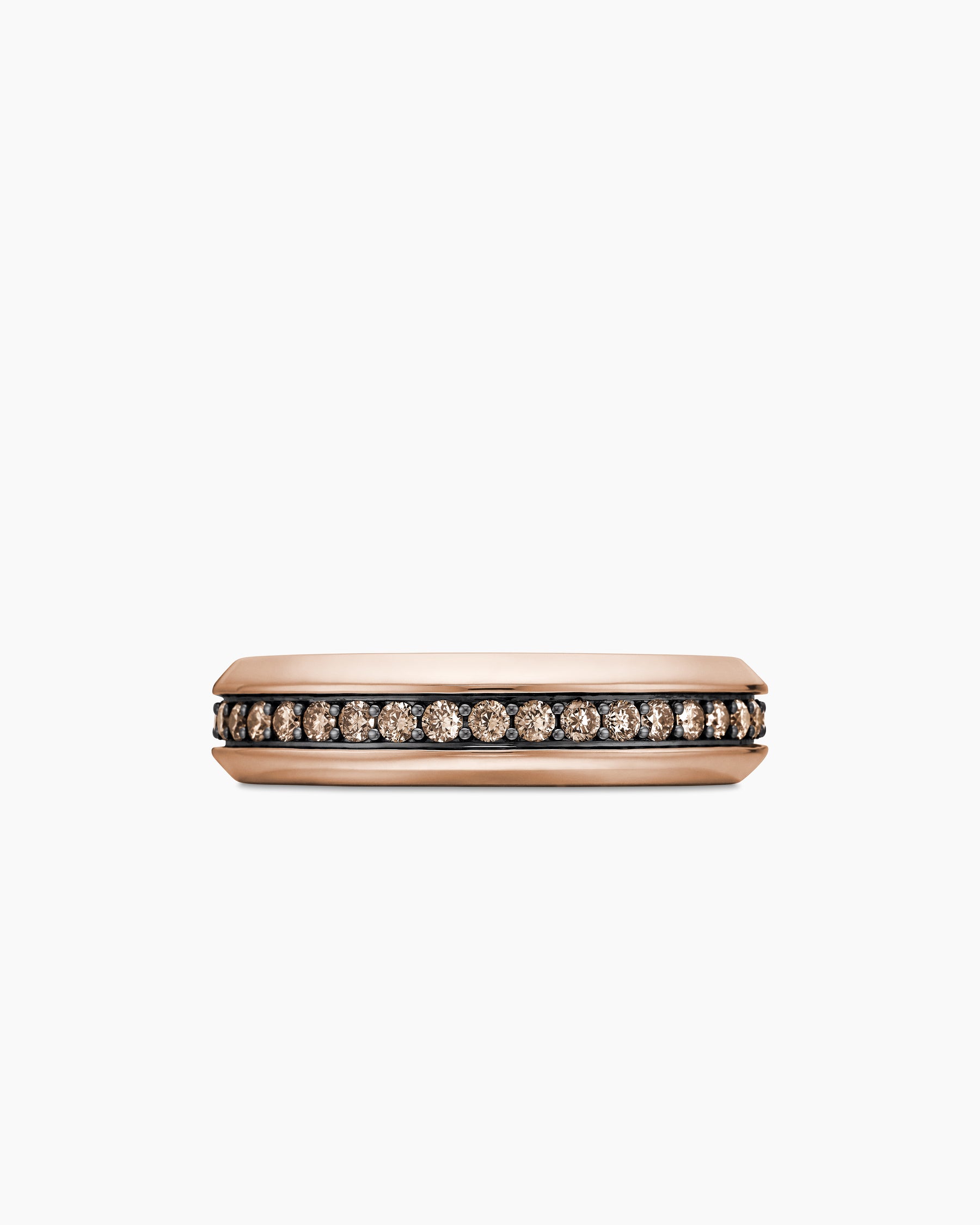 Beveled Band Ring in 18K Rose Gold with Cognac Diamonds, 6mm - Image 4