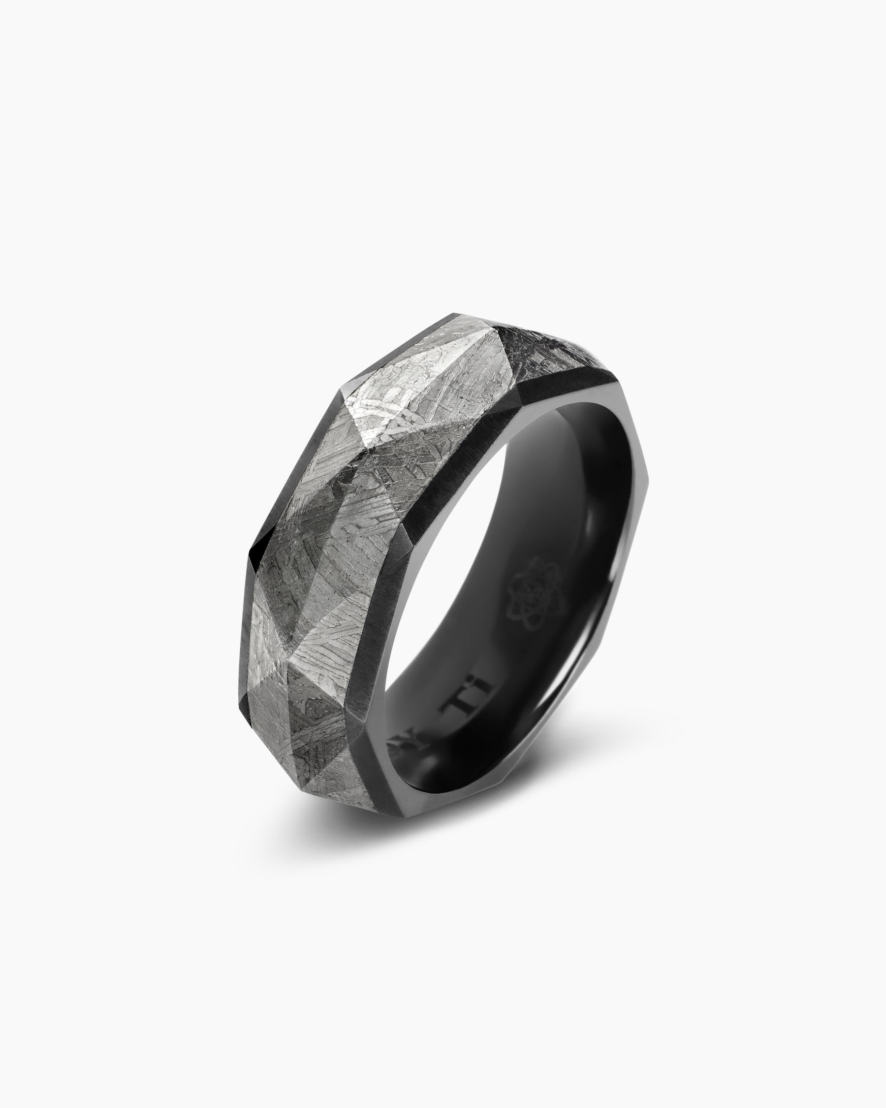 Torqued Faceted Band Ring in Black Titanium with Meteorite, 8.5mm - Image 3