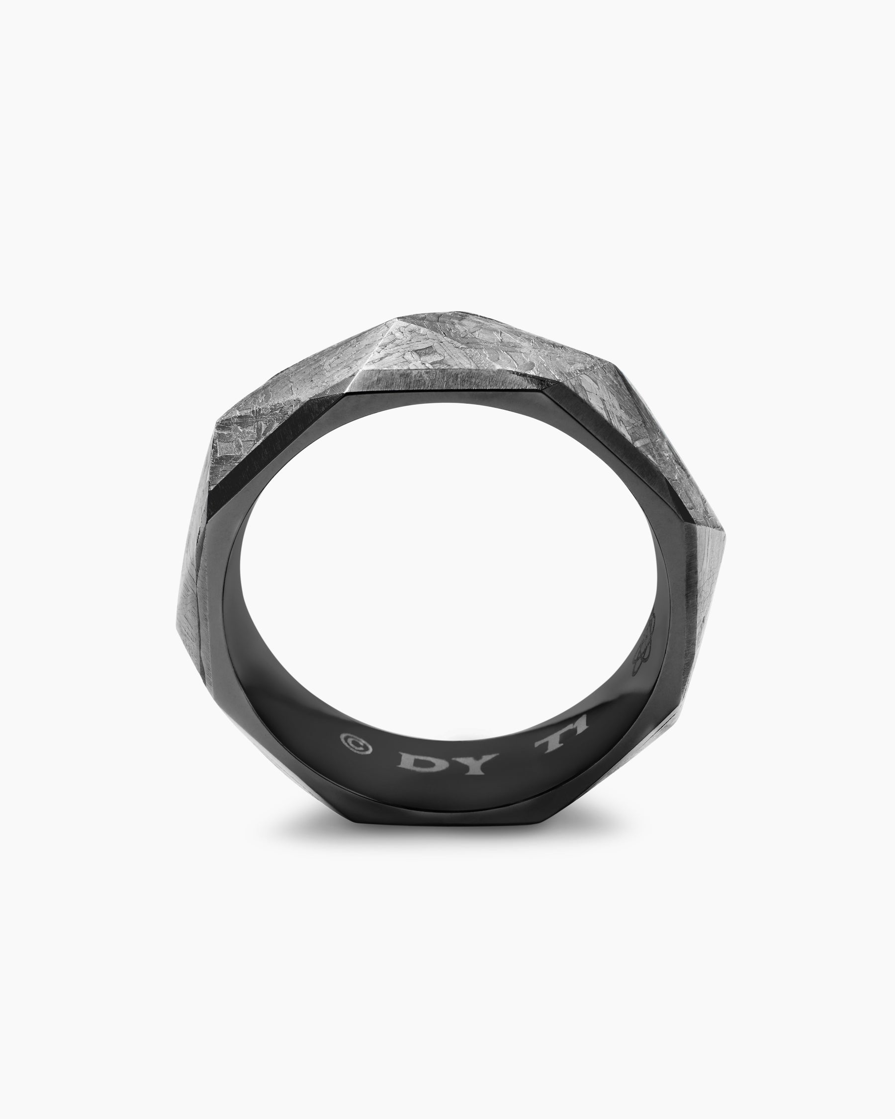 Torqued Faceted Band Ring in Black Titanium with Meteorite, 8.5mm - Image 5
