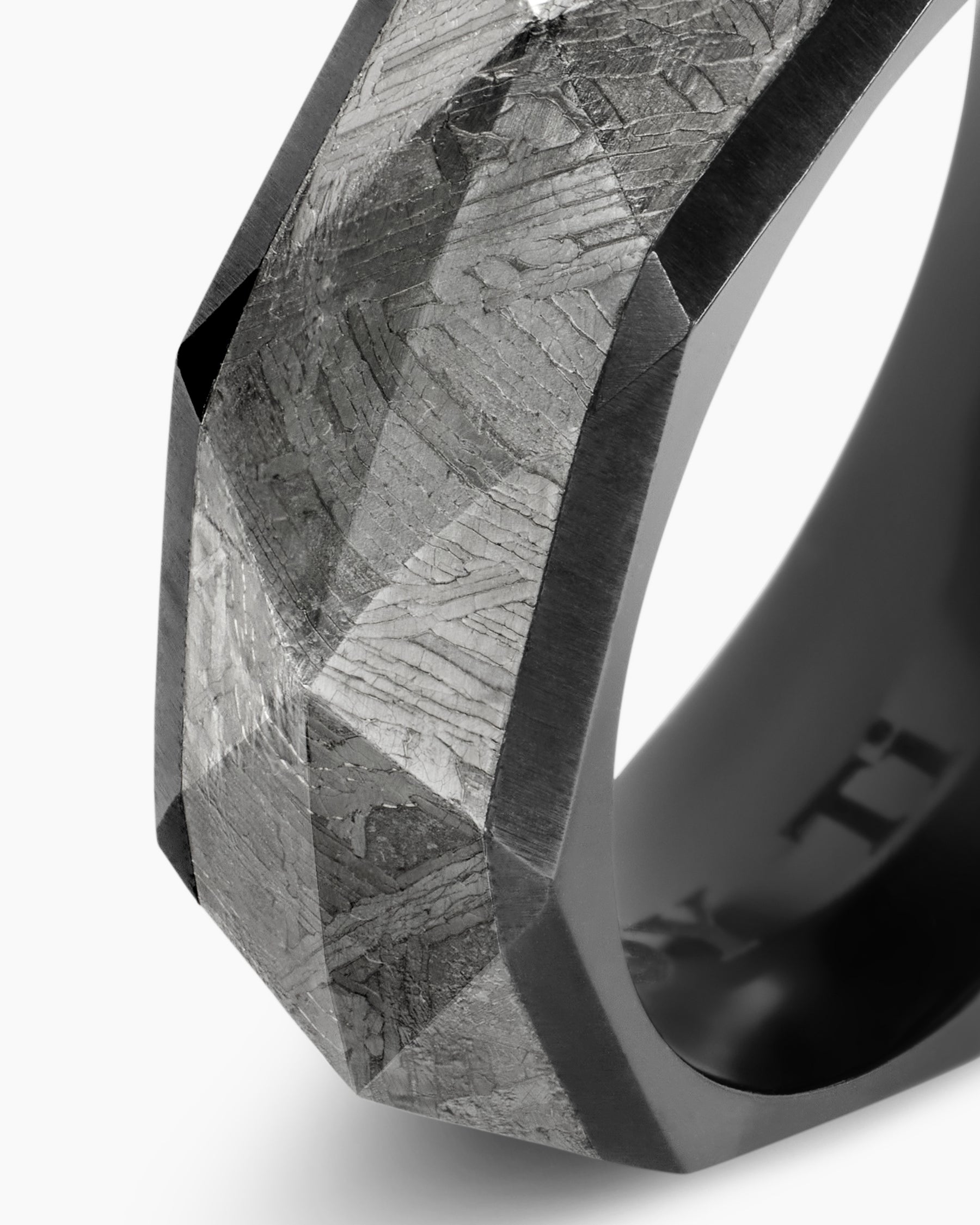 Torqued Faceted Band Ring in Black Titanium with Meteorite, 8.5mm - Image 6