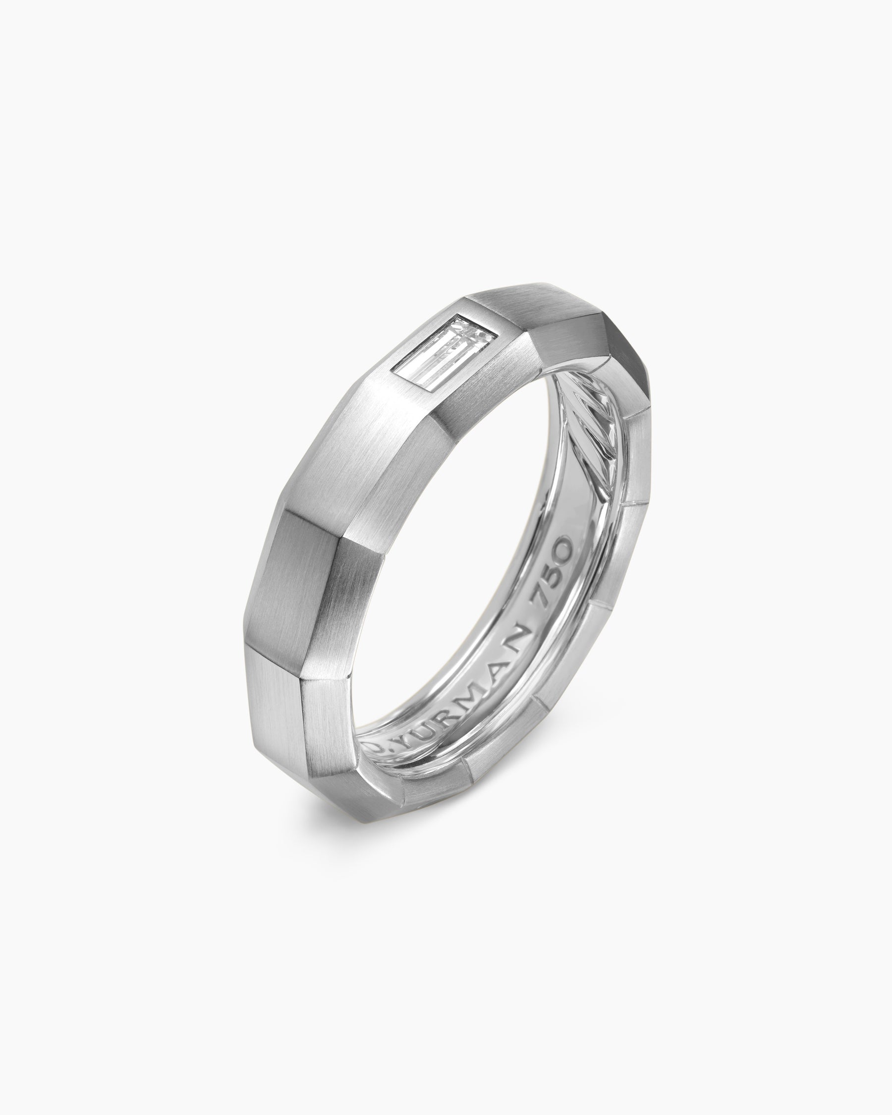 Faceted Band Ring in 18K White Gold with Center Diamond, 6mm - Image 3