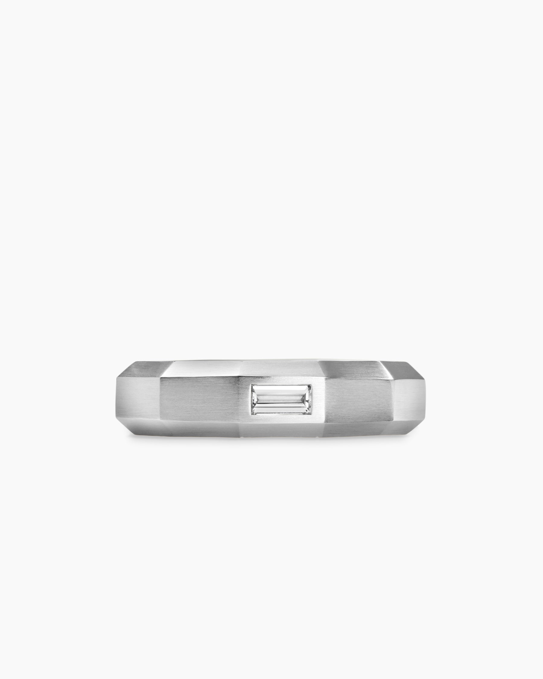 Faceted Band Ring in 18K White Gold with Center Diamond, 6mm - Image 4