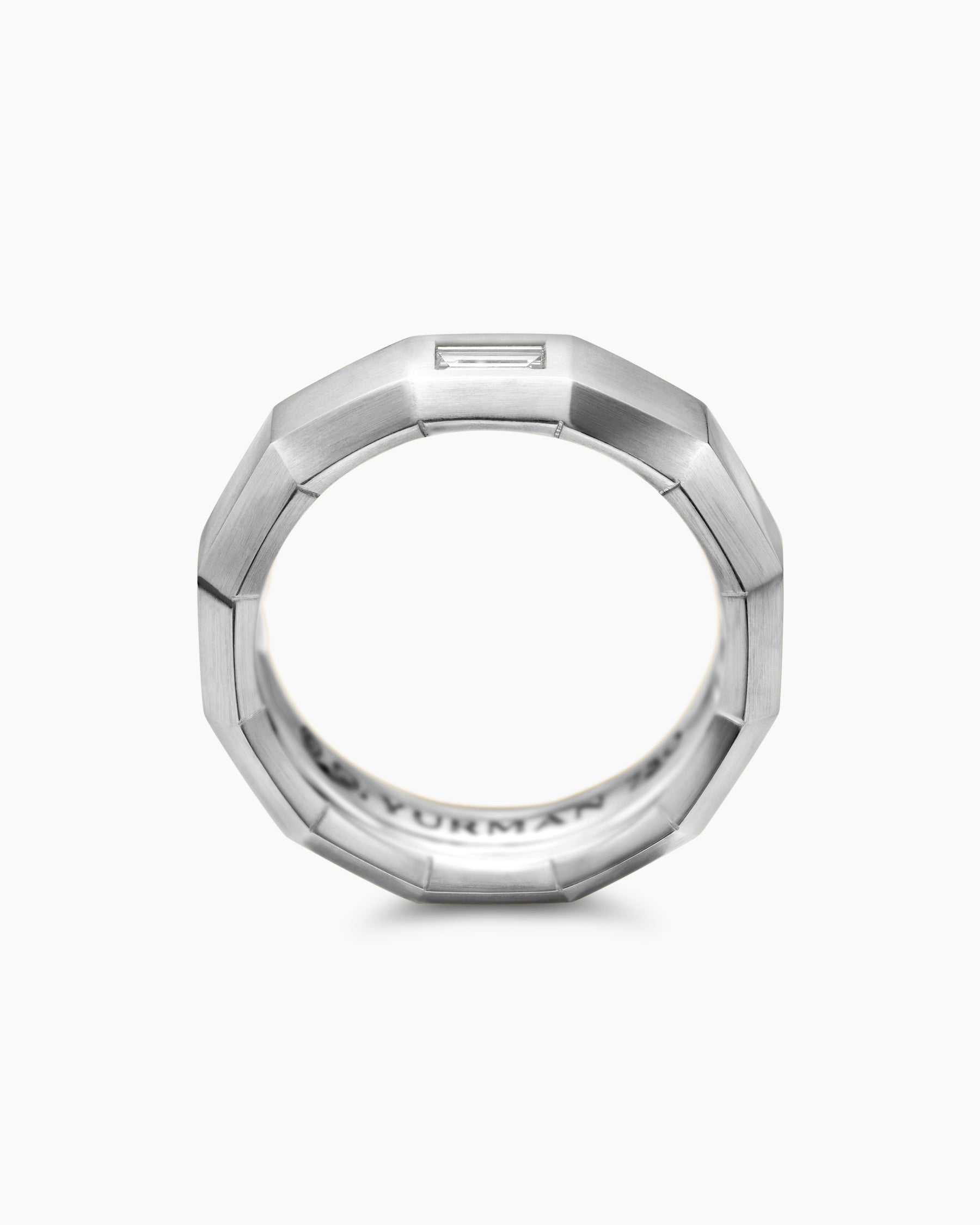 Faceted Band Ring in 18K White Gold with Center Diamond, 6mm - Image 5