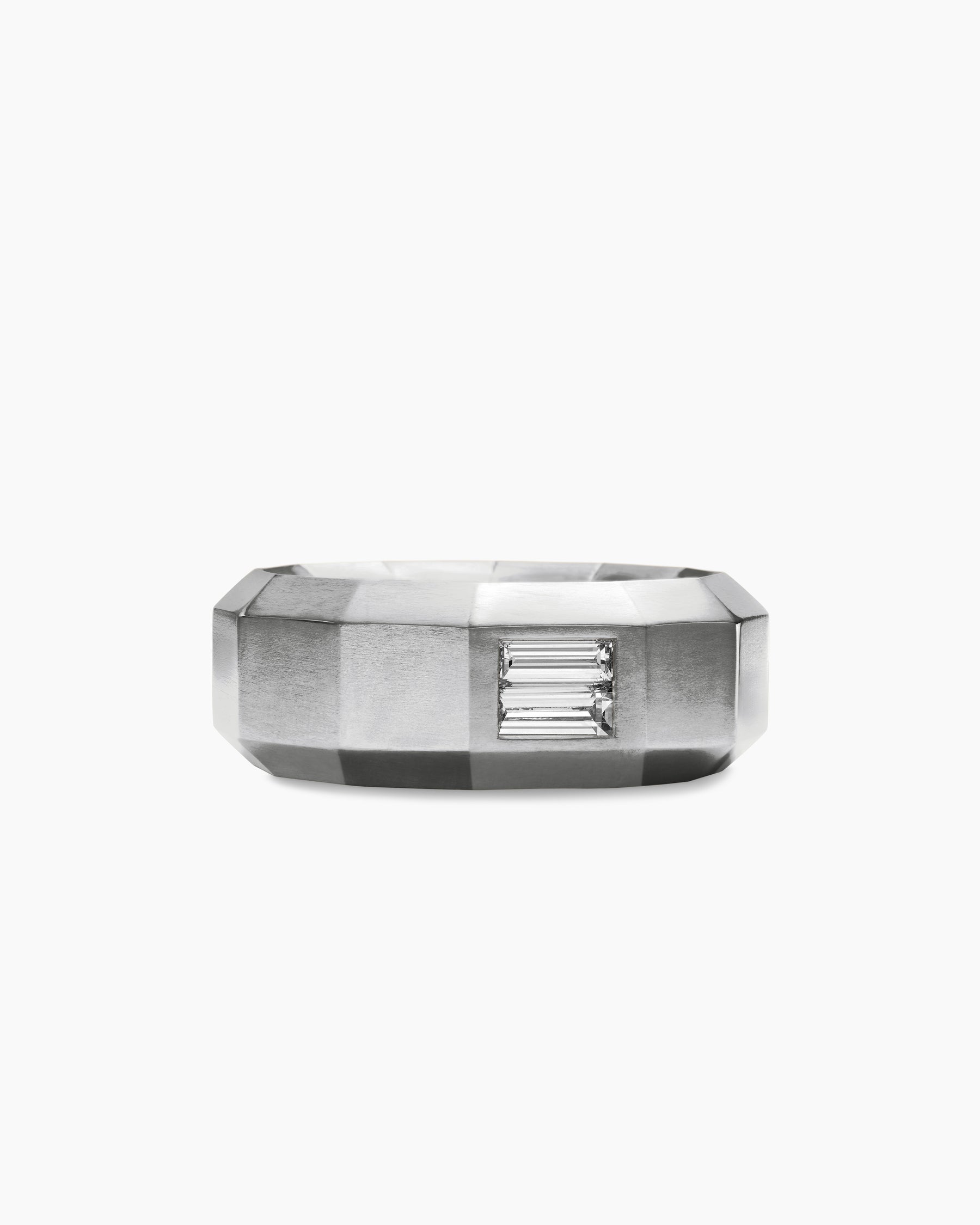 Faceted Band Ring in 18K White Gold with Center Diamond, 8mm