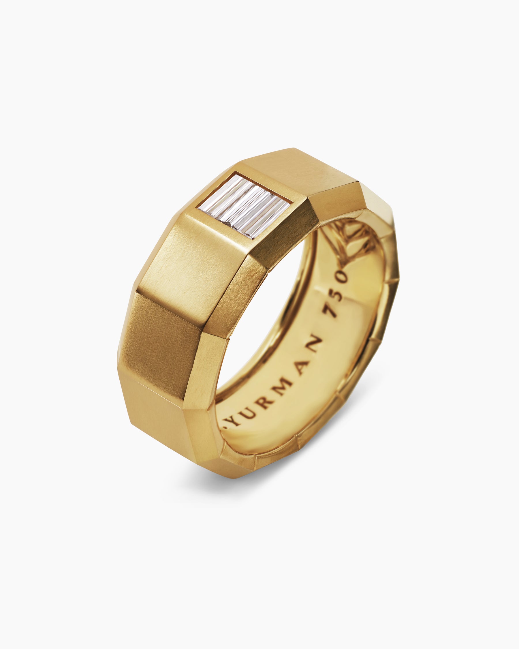 Faceted Band Ring in 18K Yellow Gold with Center Diamond, 10mm - Image 3
