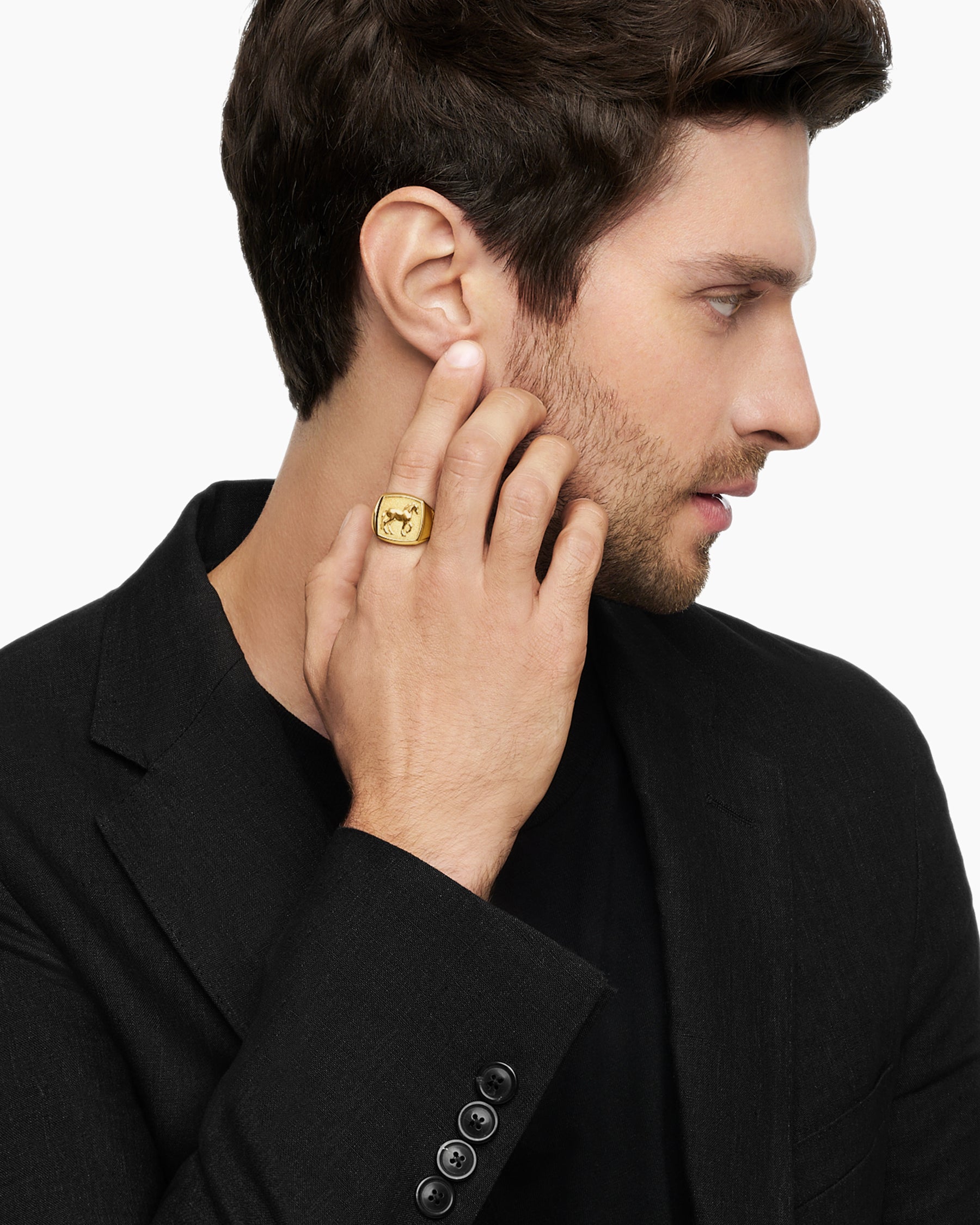 Alternative view of Petrvs Horse Signet Ring in 18K Yellow Gold, 18.3mm