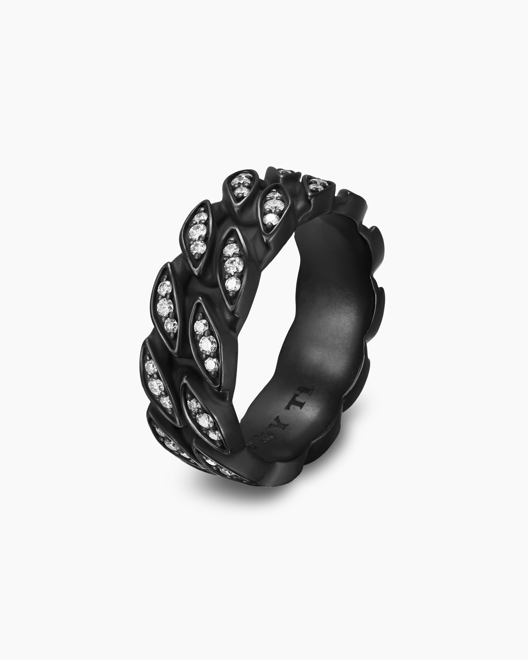 Curb Chain Band Ring in Black Titanium with Diamonds, 8mm - Image 3