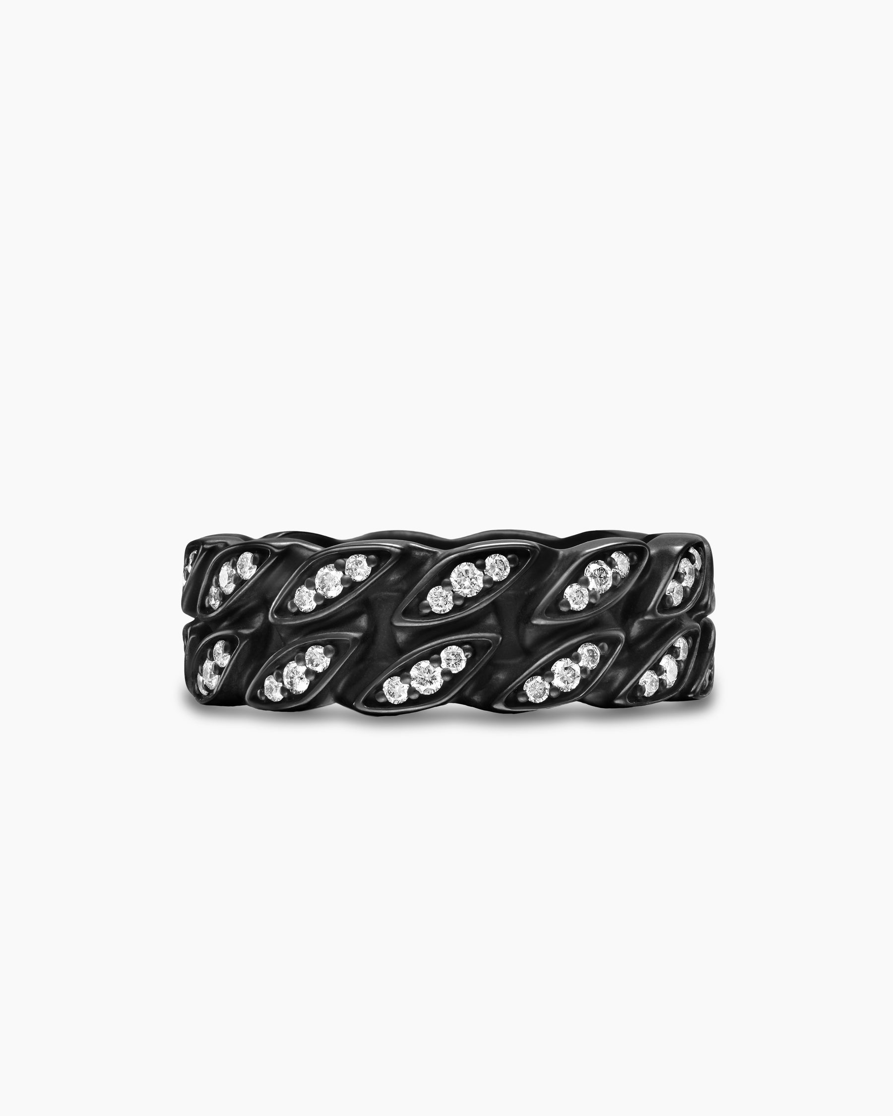 Curb Chain Band Ring in Black Titanium with Diamonds, 8mm - Image 4