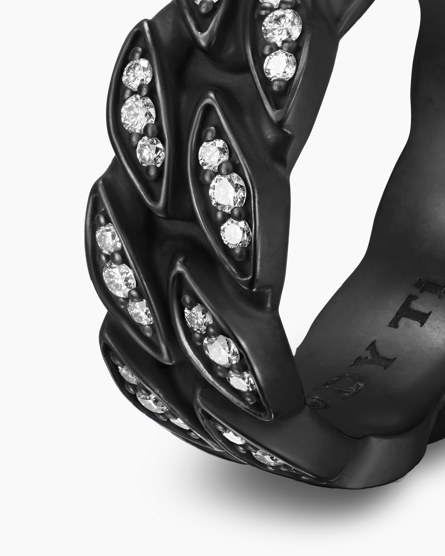 Curb Chain Band Ring in Black Titanium with Diamonds, 8mm - Image 5