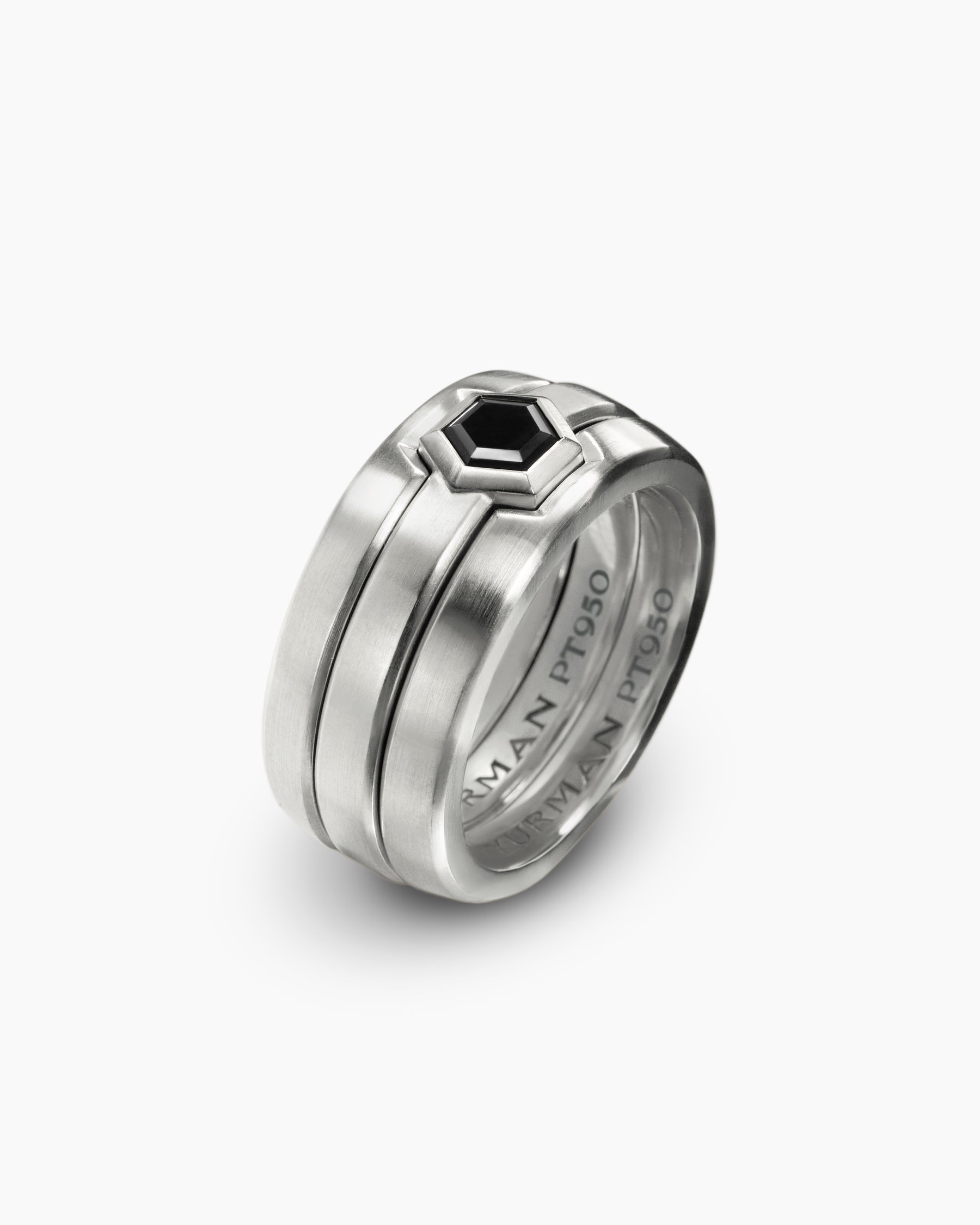 Nesting Band Ring in Platinum with Center Black Diamond, 10mm - Image 3