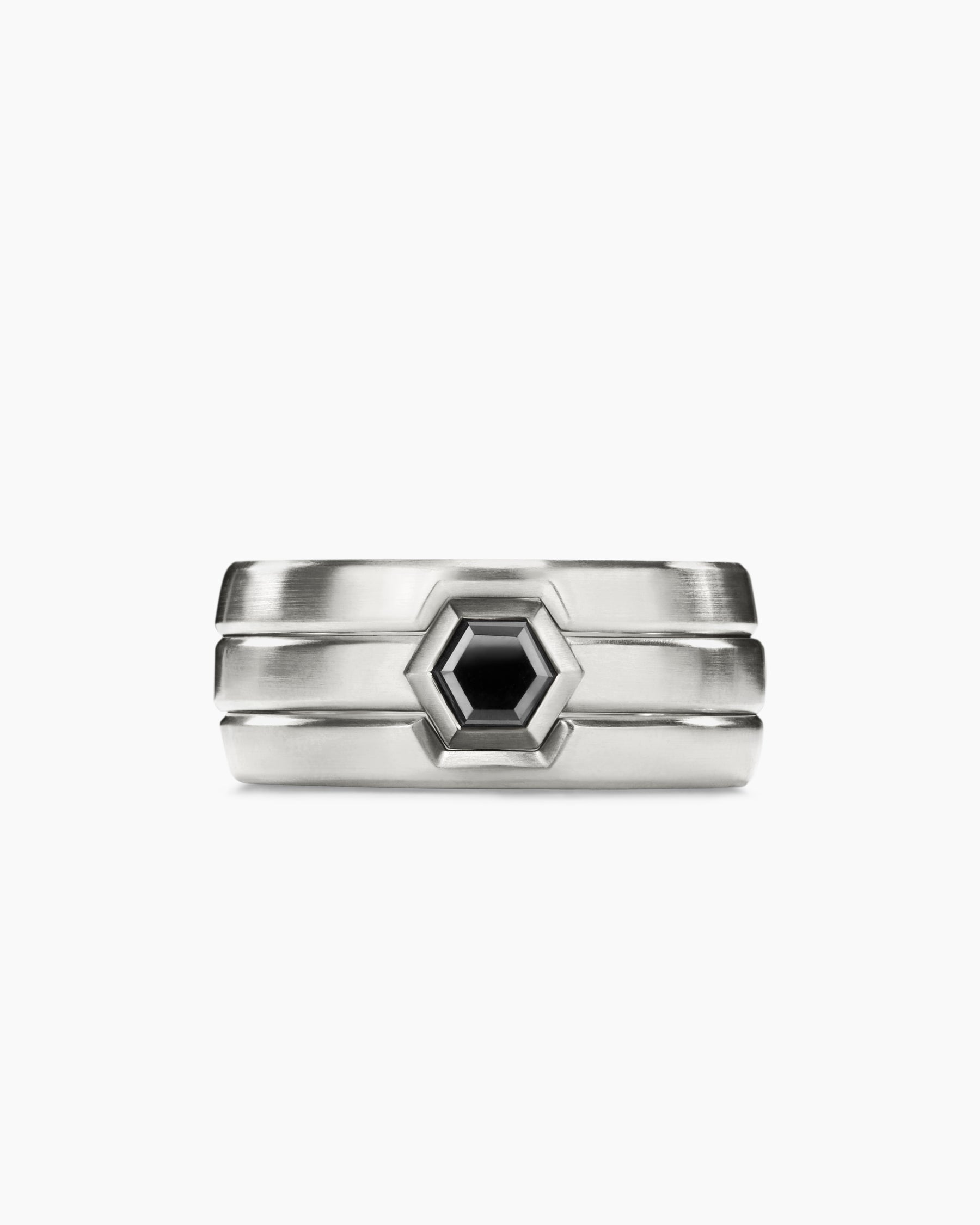 Nesting Band Ring in Platinum with Center Black Diamond, 10mm - Image 4