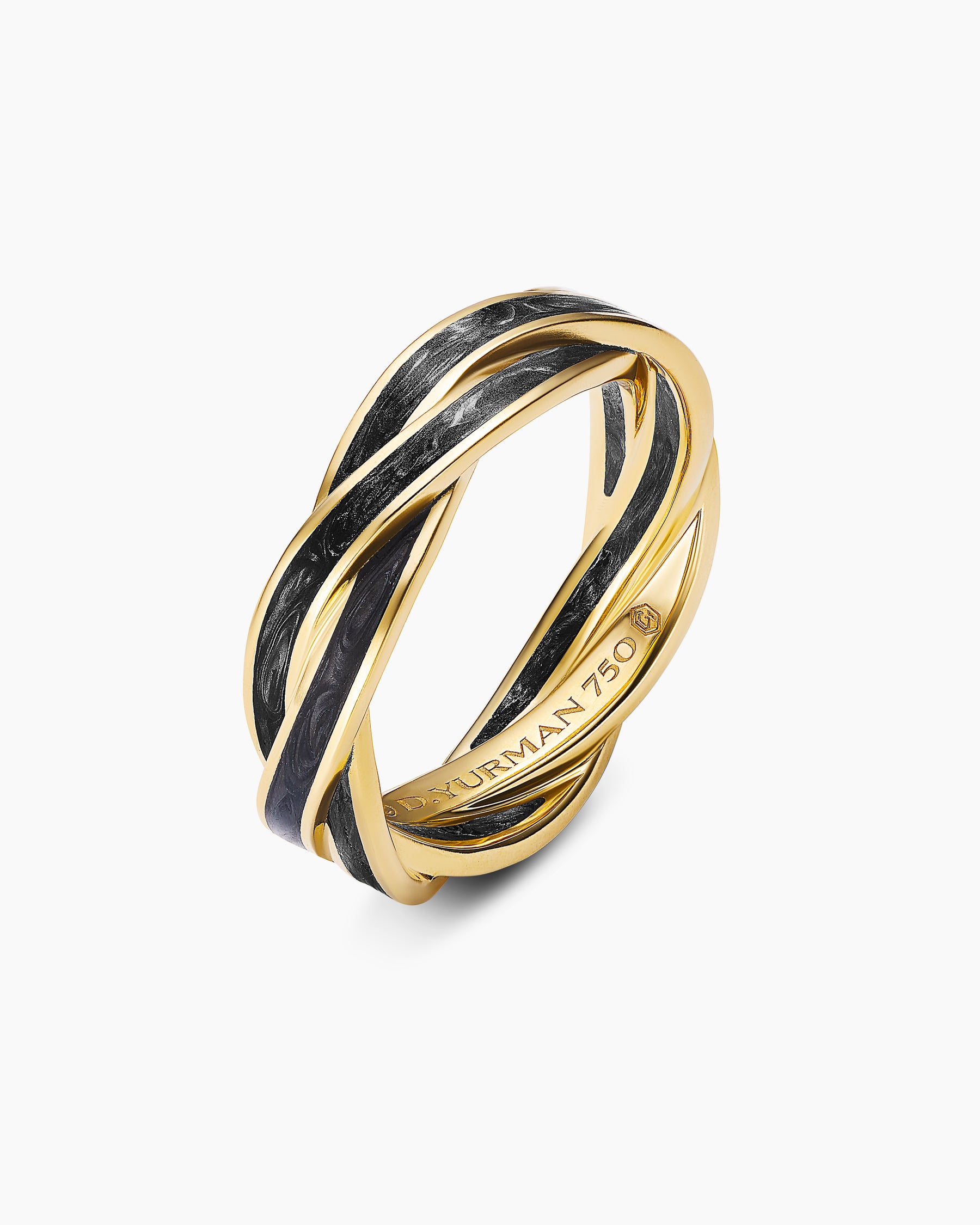 DY Helios Band Ring in 18K Yellow Gold with Forged Carbon, 6mm - Image 3