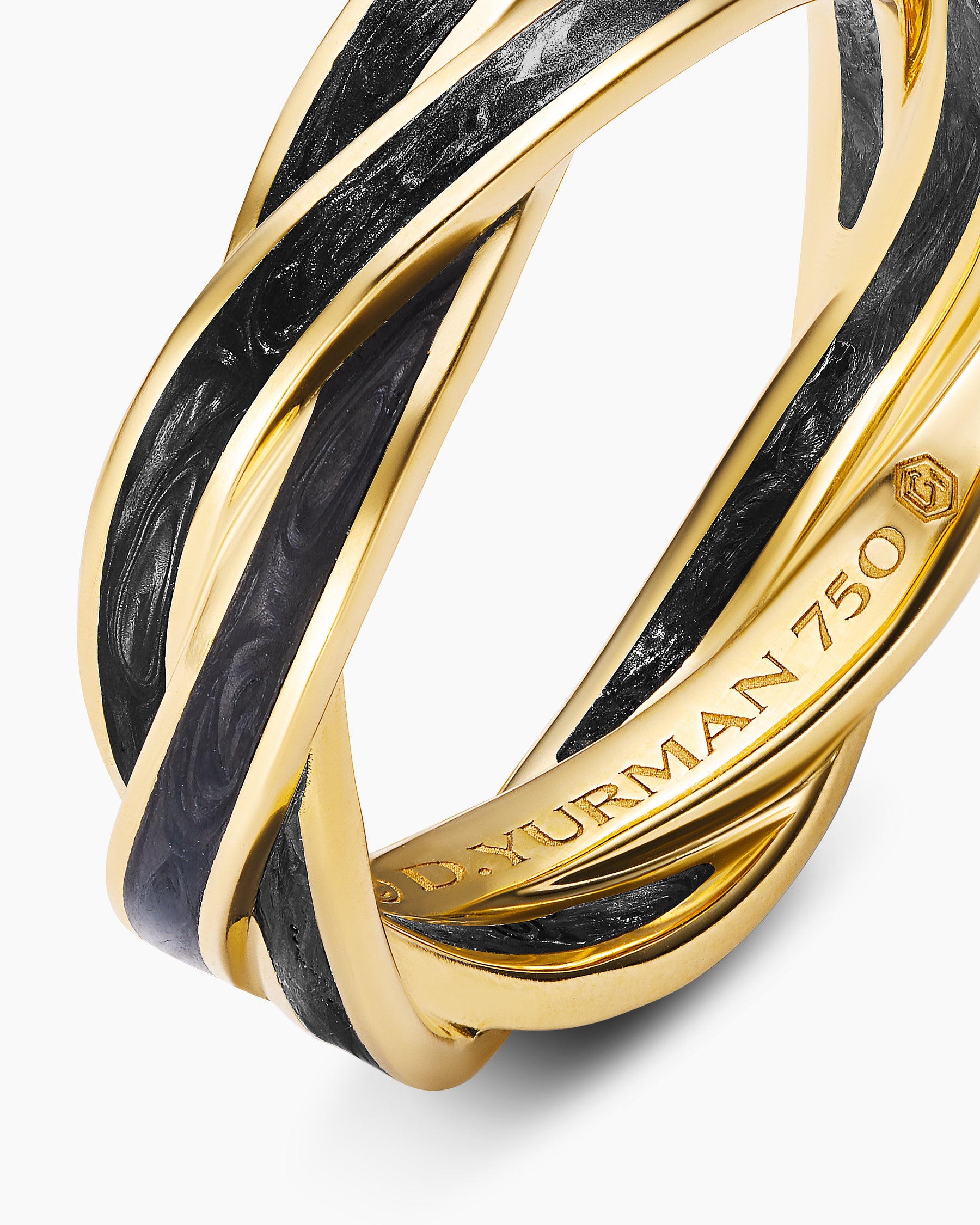 DY Helios Band Ring in 18K Yellow Gold with Forged Carbon, 6mm - Image 6