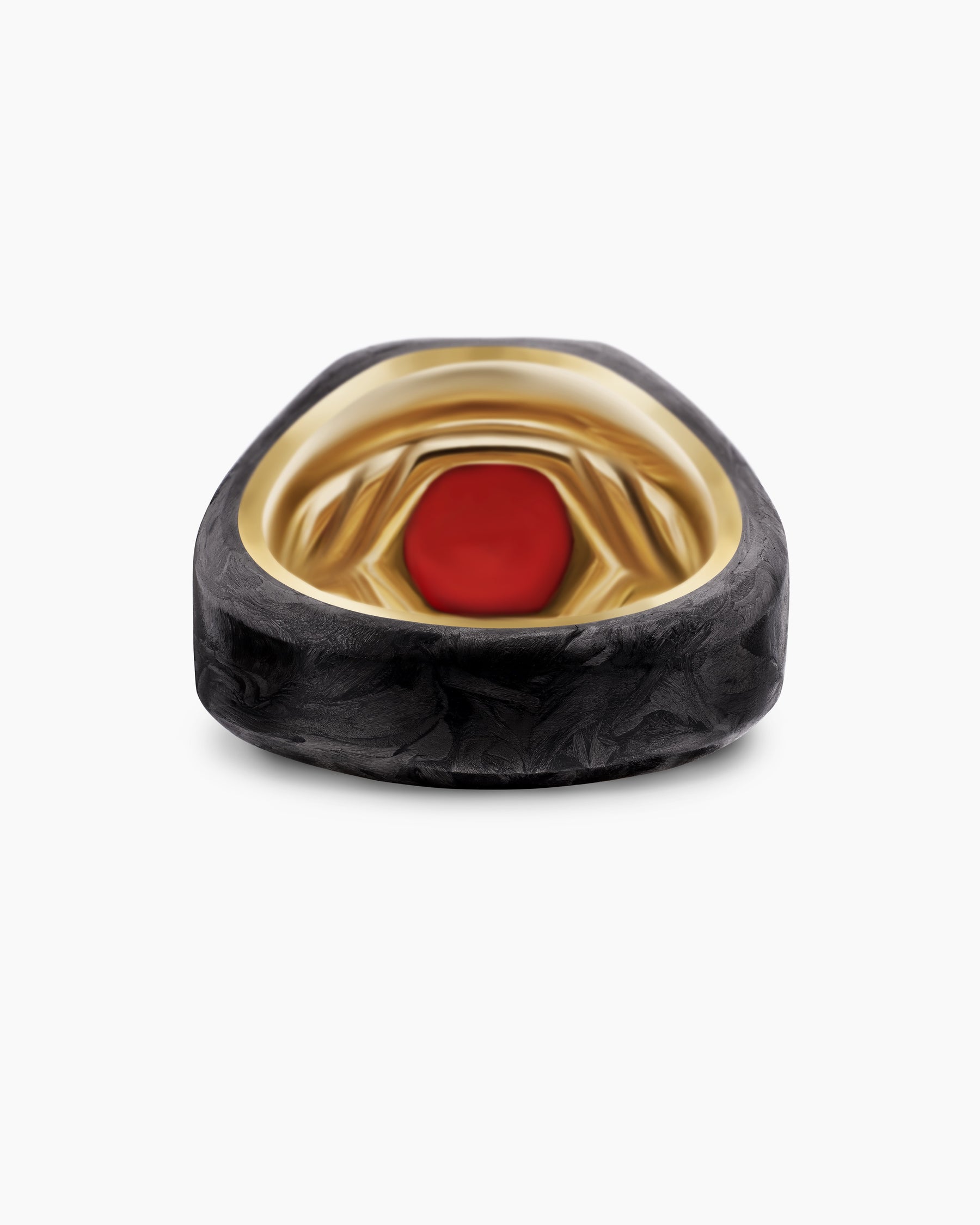 Hexagonal Signet Ring in 18K Yellow Gold with Forged Carbon and Garnet, 17.7mm - Image 6