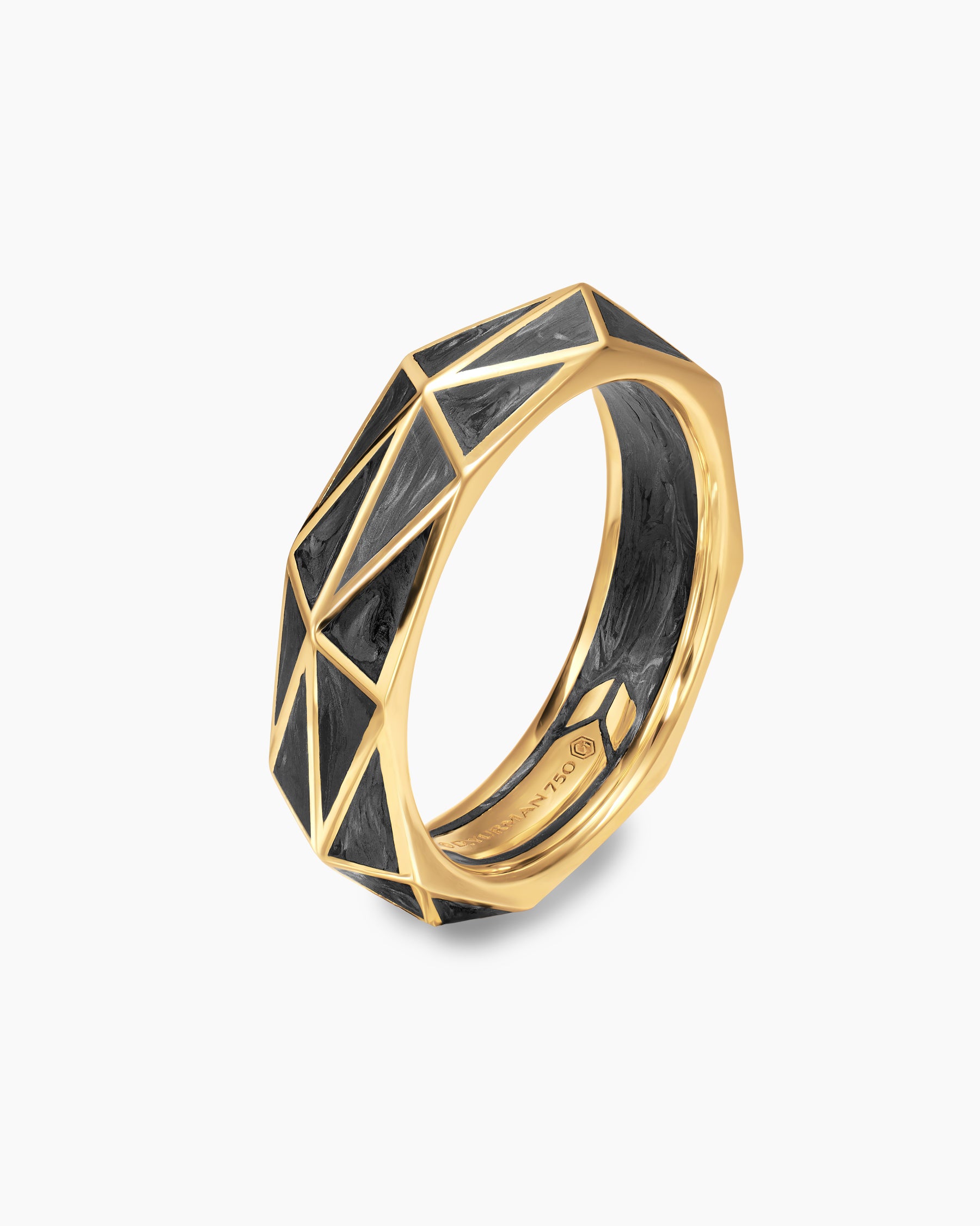 Faceted Band Ring in 18K Yellow Gold with Forged Carbon, 6.2mm - Image 3