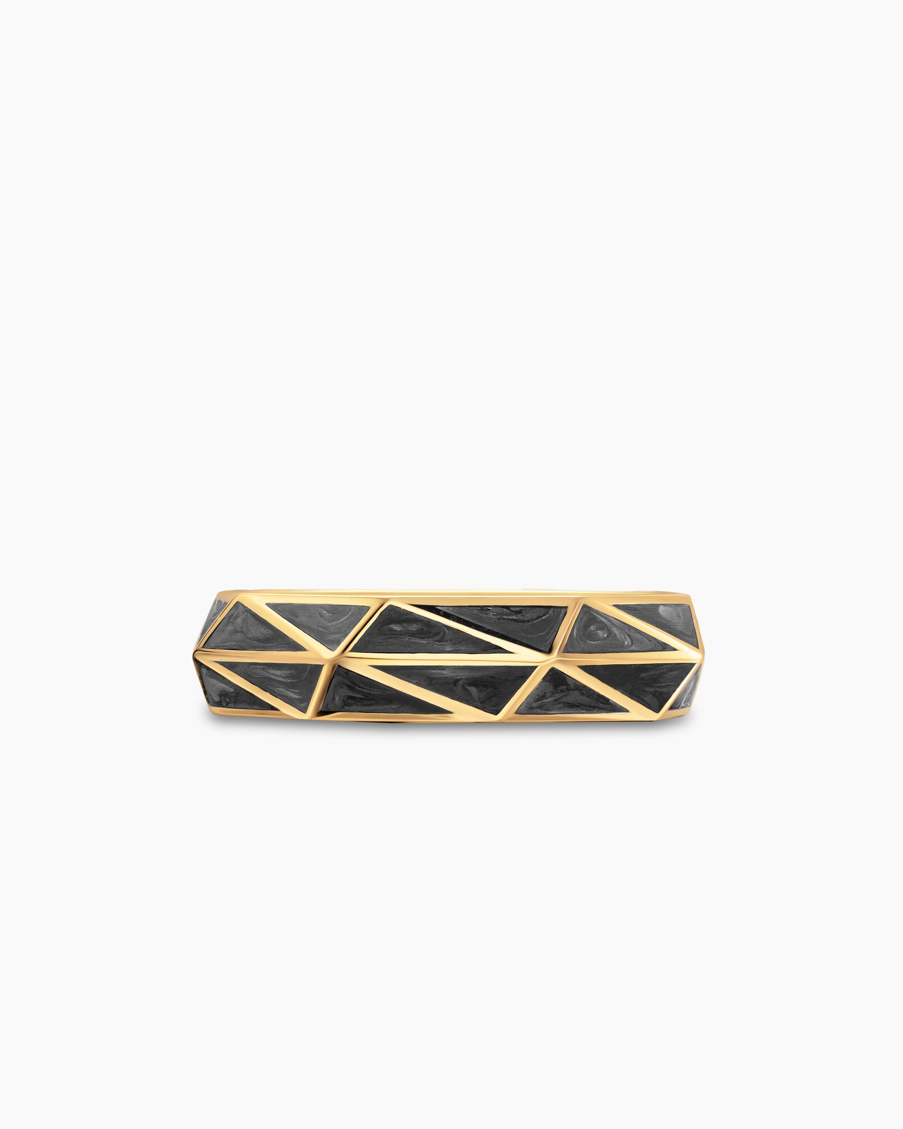 Faceted Band Ring in 18K Yellow Gold with Forged Carbon, 6.2mm - Image 4