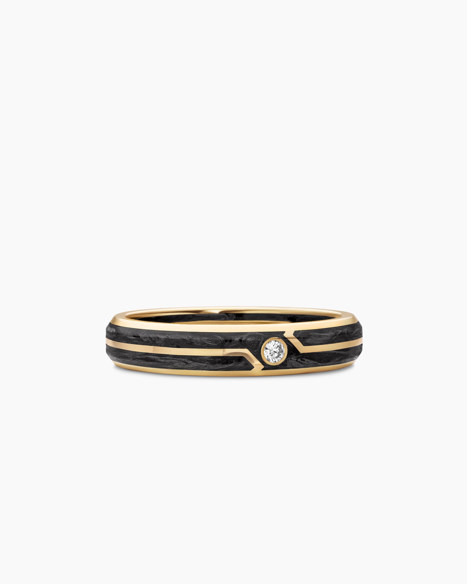 Forged Carbon Band Ring in 18K Yellow Gold with Center Diamond, 4mm