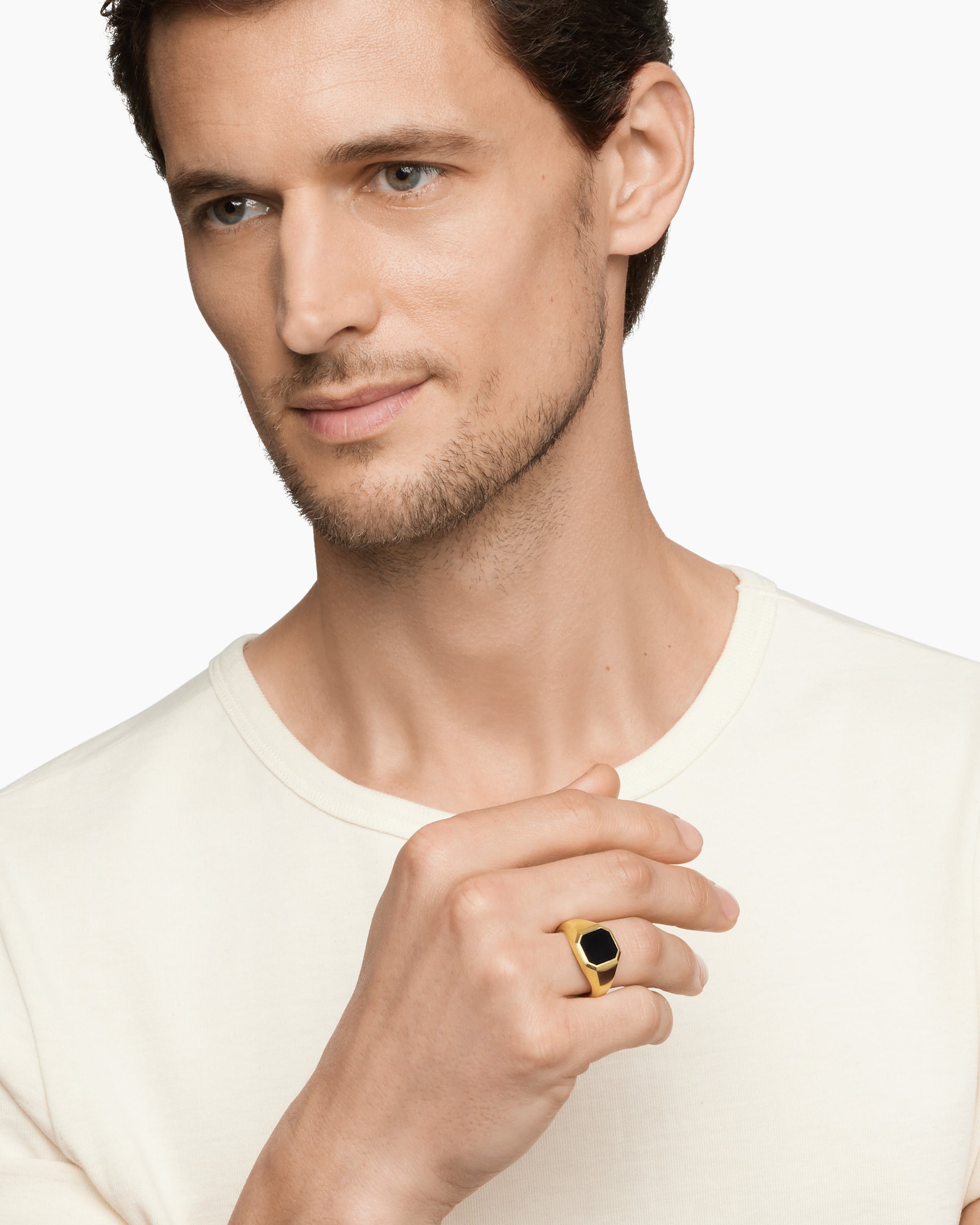 Streamline Signet Ring in 18K Yellow Gold with Black Onyx, 14mm - Image 2
