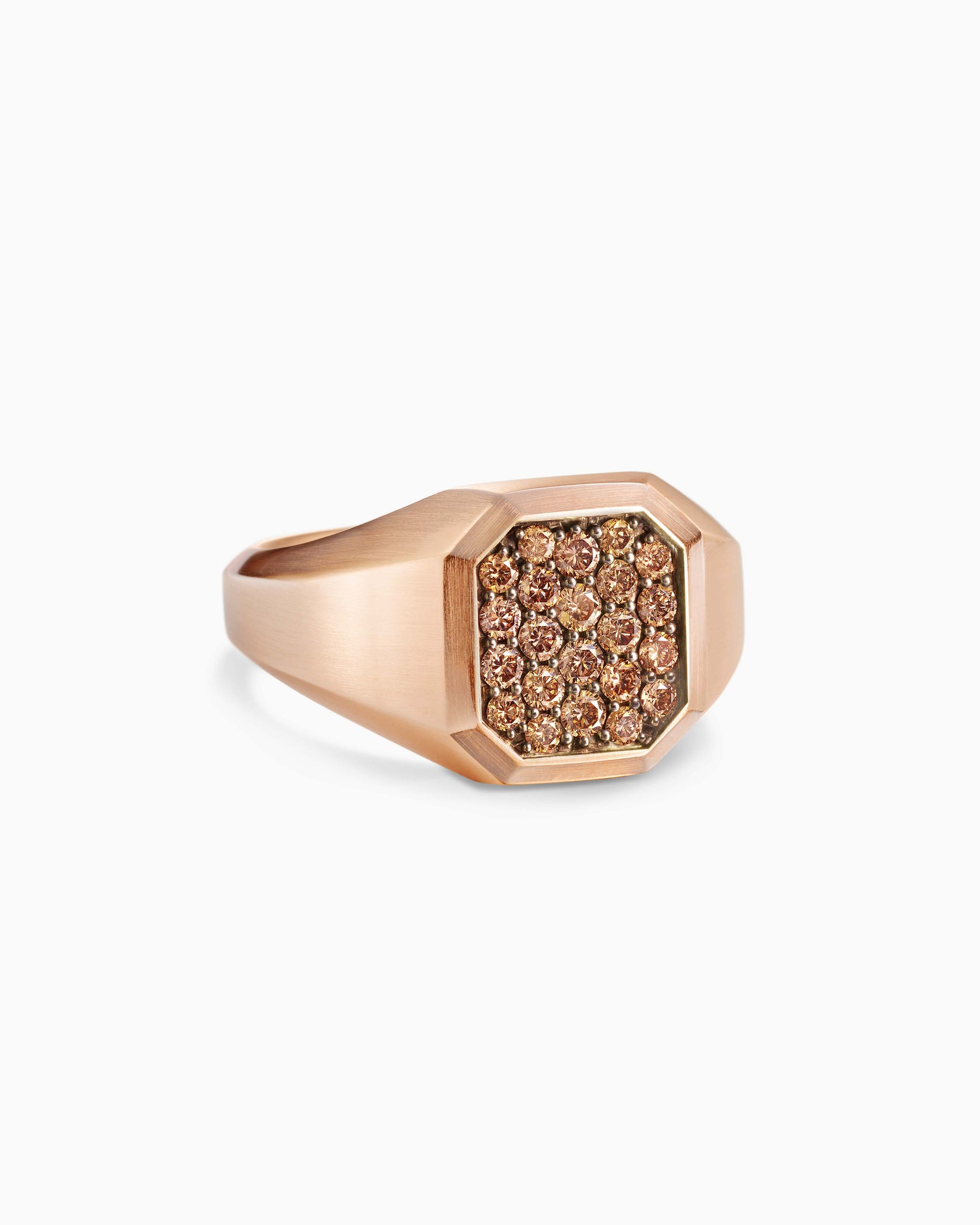 Streamline Signet Ring in 18K Rose Gold with Cognac Diamonds, 14mm