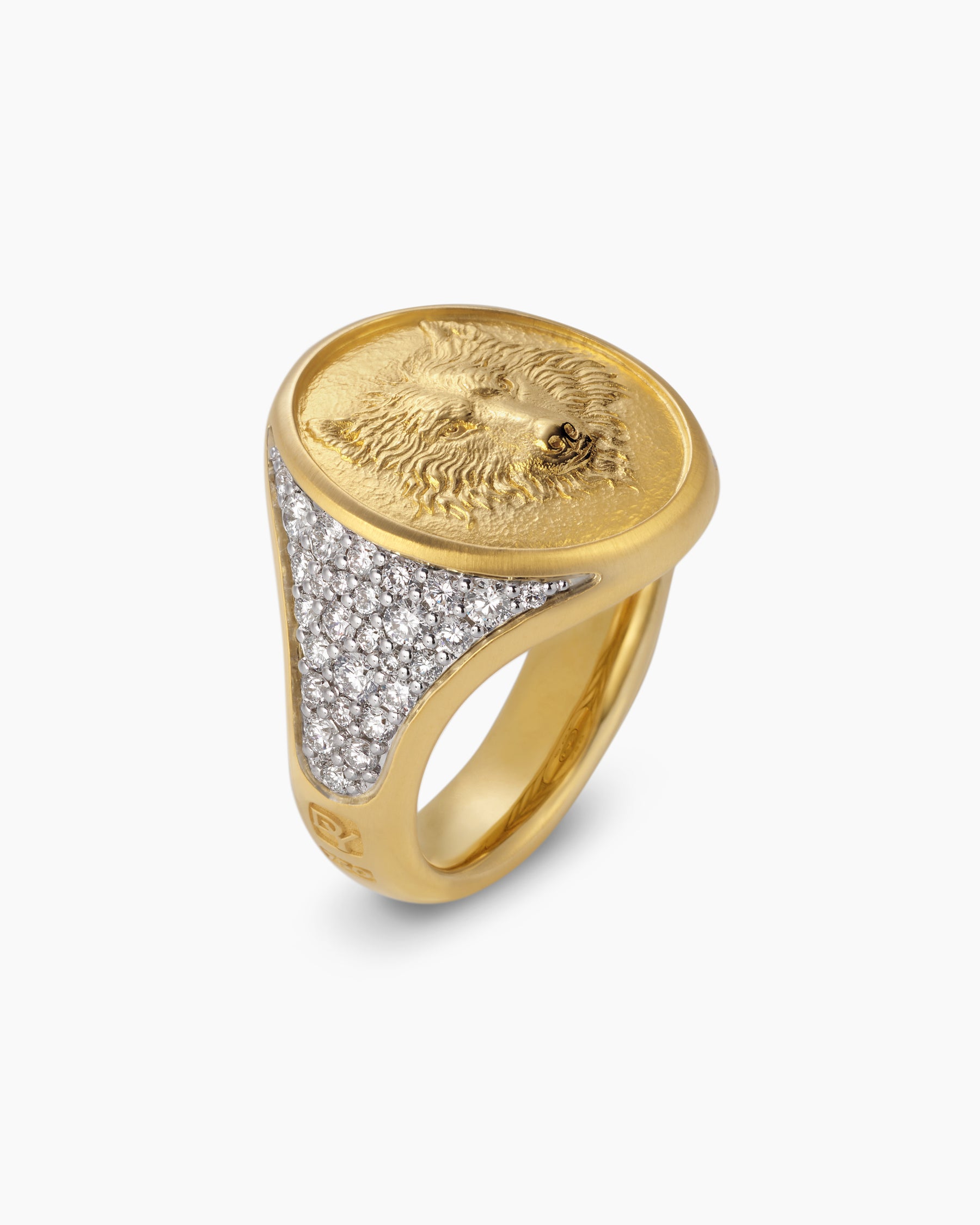 Petrvs Wolf Signet Ring in 18K Yellow Gold with Diamonds, 21.5mm - Image 3